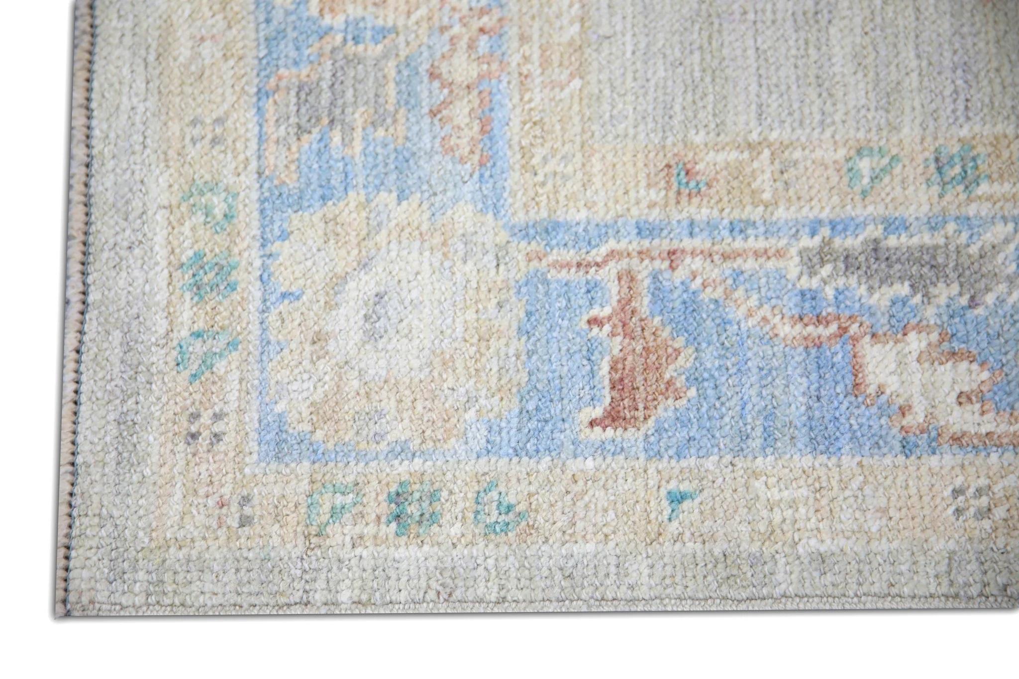 Modern Multicolor Handwoven Wool Turkish Oushak Runner 2'11