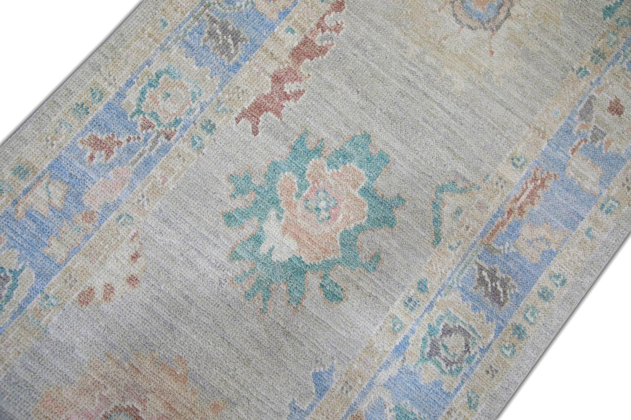 Teinture végétale Tapis de couloir turc Oushak tissé à la main multicolore 2'11