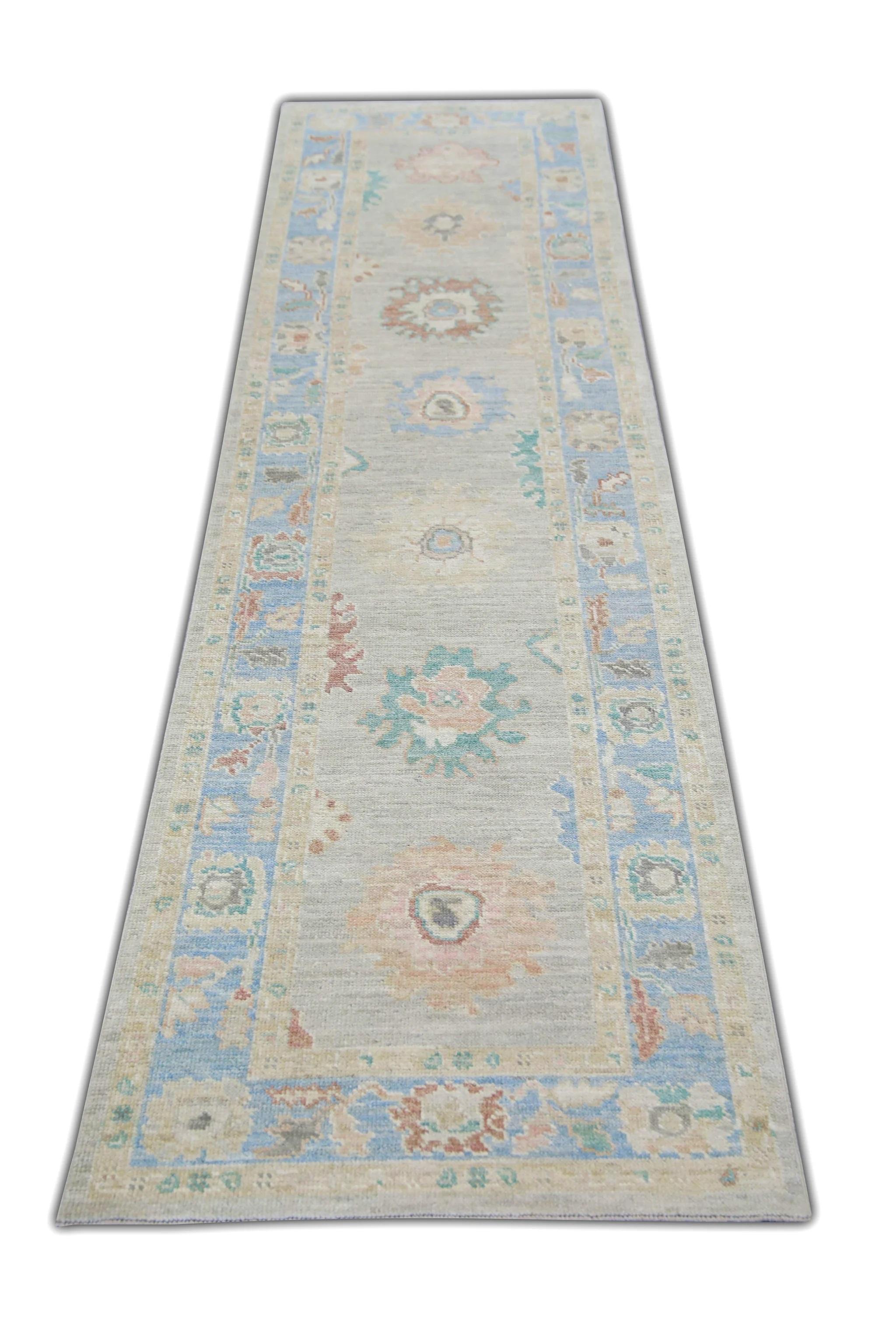Tapis de couloir turc Oushak tissé à la main multicolore 2'11