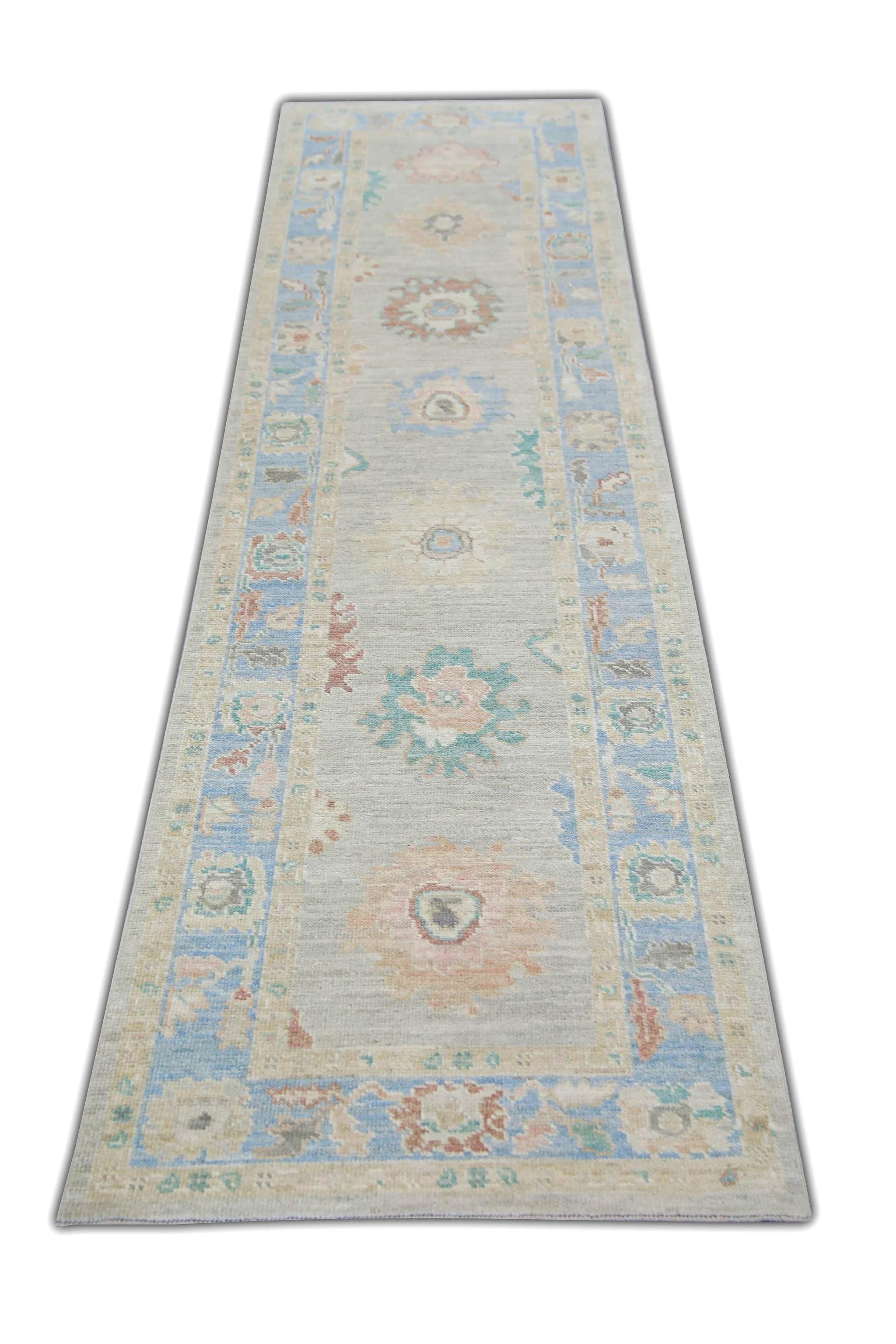 Contemporary Multicolor Handwoven Wool Turkish Oushak Runner 2'11