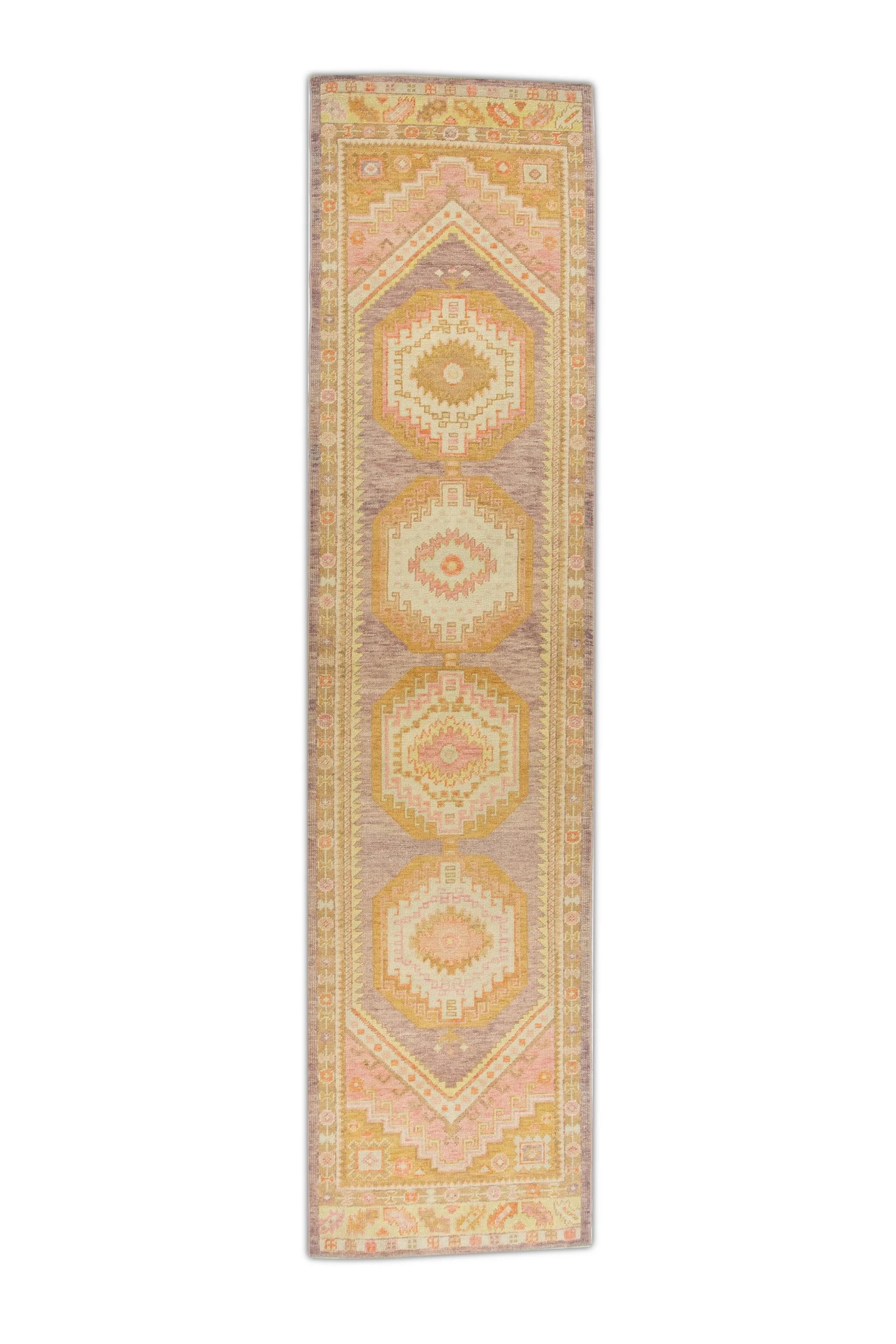Contemporary Multicolor Handwoven Wool Turkish Oushak Runner 3' x 12'3