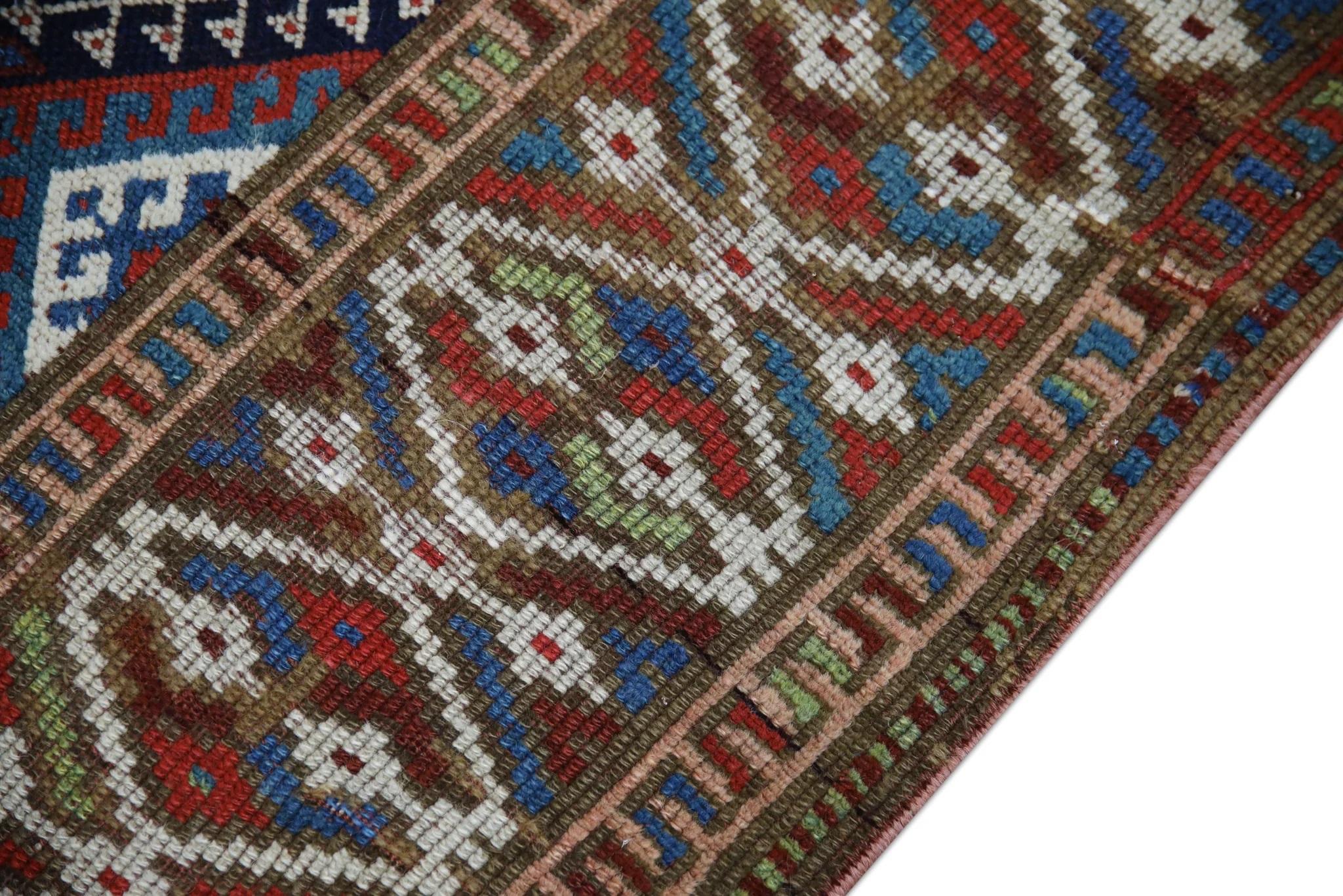 Multicolor Handwoven Wool Vintage Turkish Oushak Rug 4' x 5'8