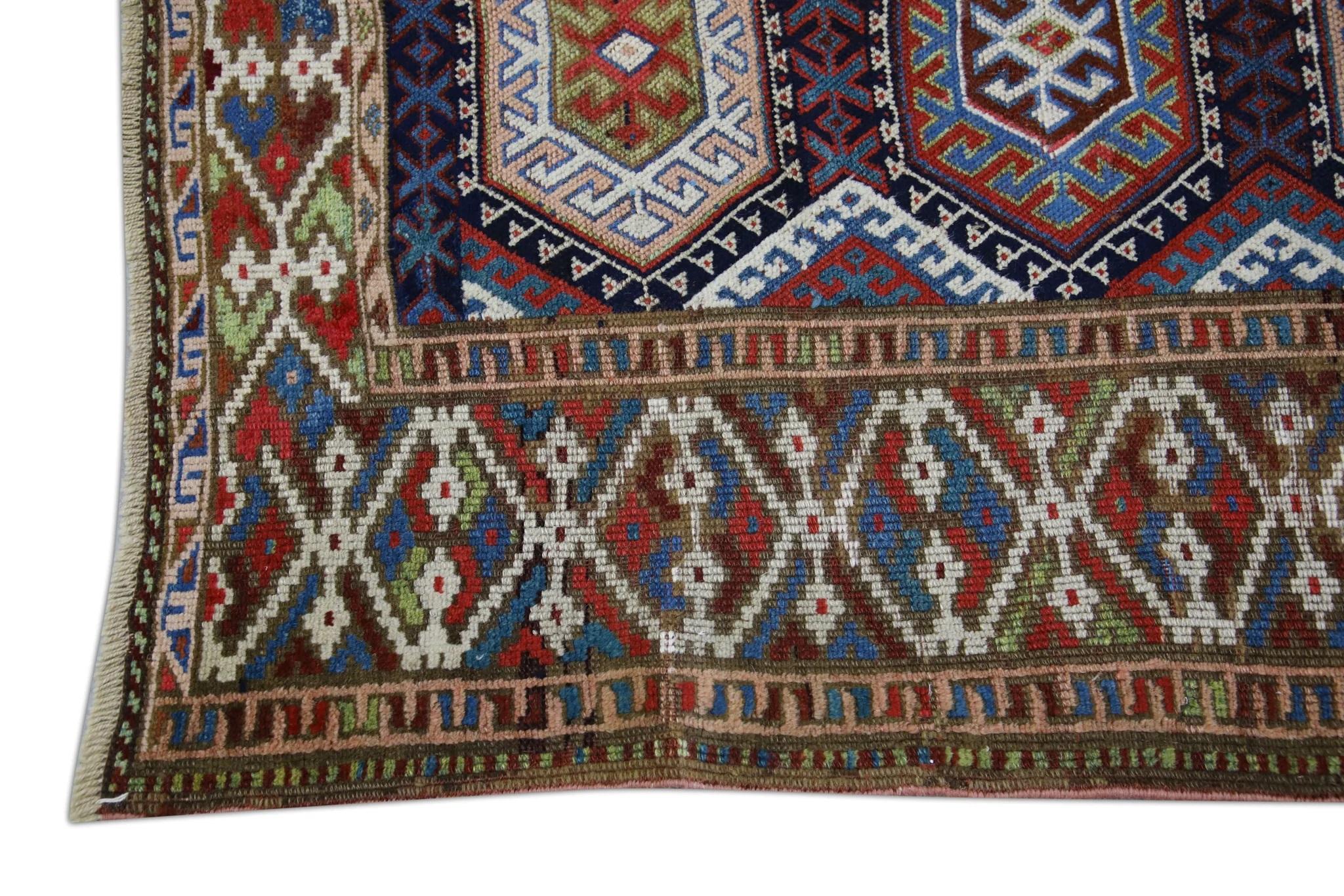 Contemporary Multicolor Handwoven Wool Vintage Turkish Oushak Rug 4' x 5'8