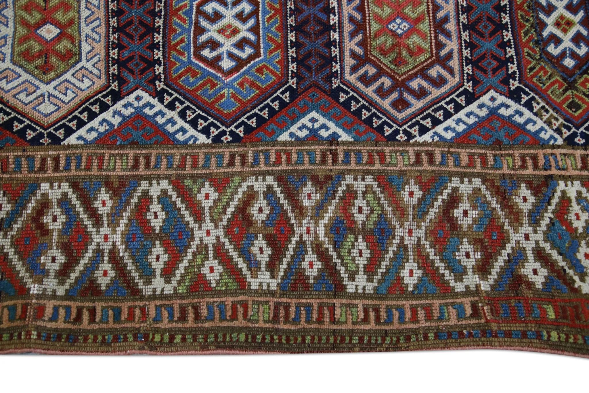 Multicolor Handwoven Wool Vintage Turkish Oushak Rug 4' x 5'8