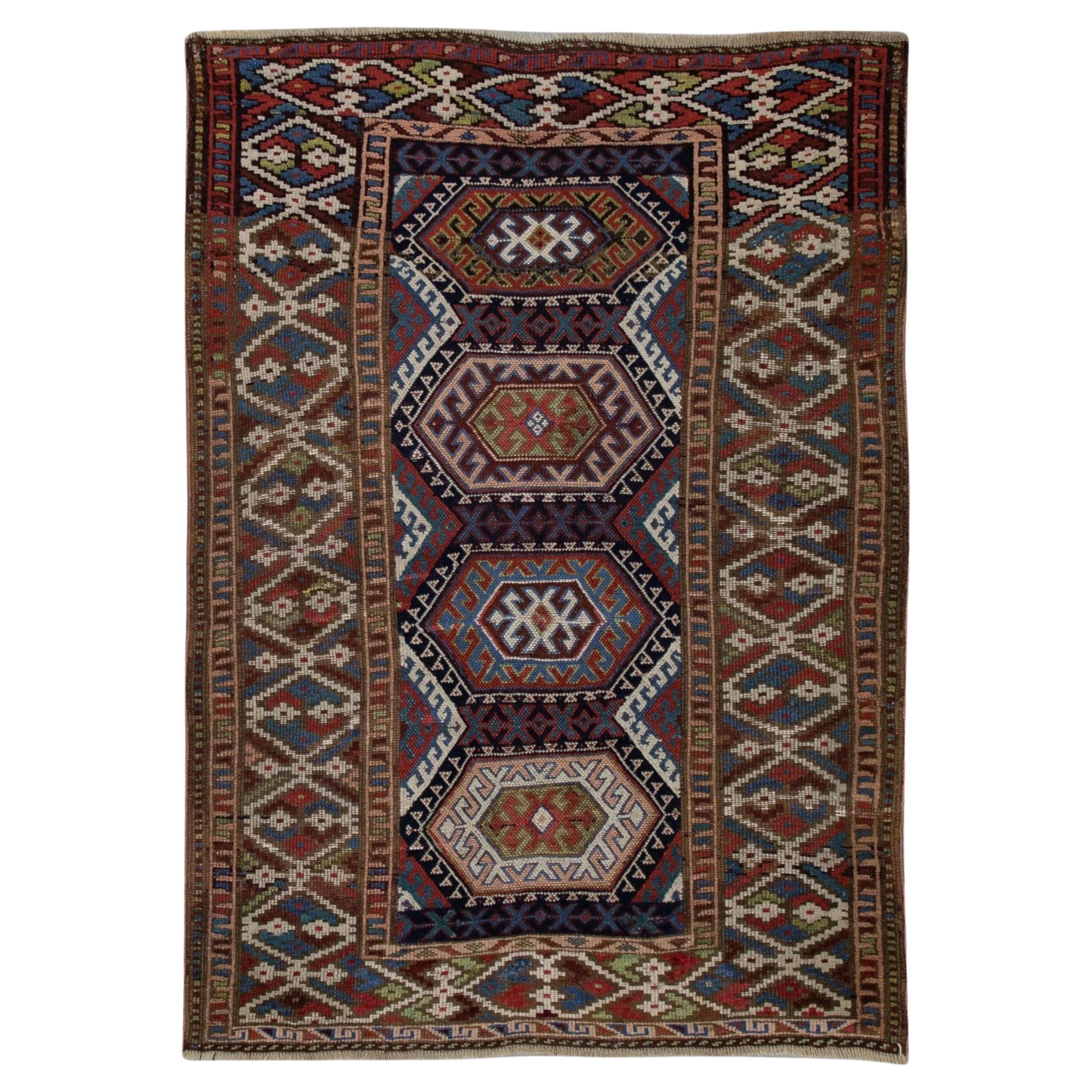 Multicolor Handwoven Wool Vintage Turkish Oushak Rug 4' x 5'8" For Sale