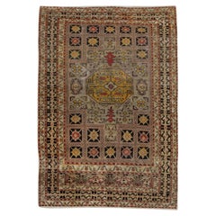 Mehrfarbiger handgewebter türkischer Oushak-Teppich aus Wolle im Vintage-Stil 4'6" x 6'4"