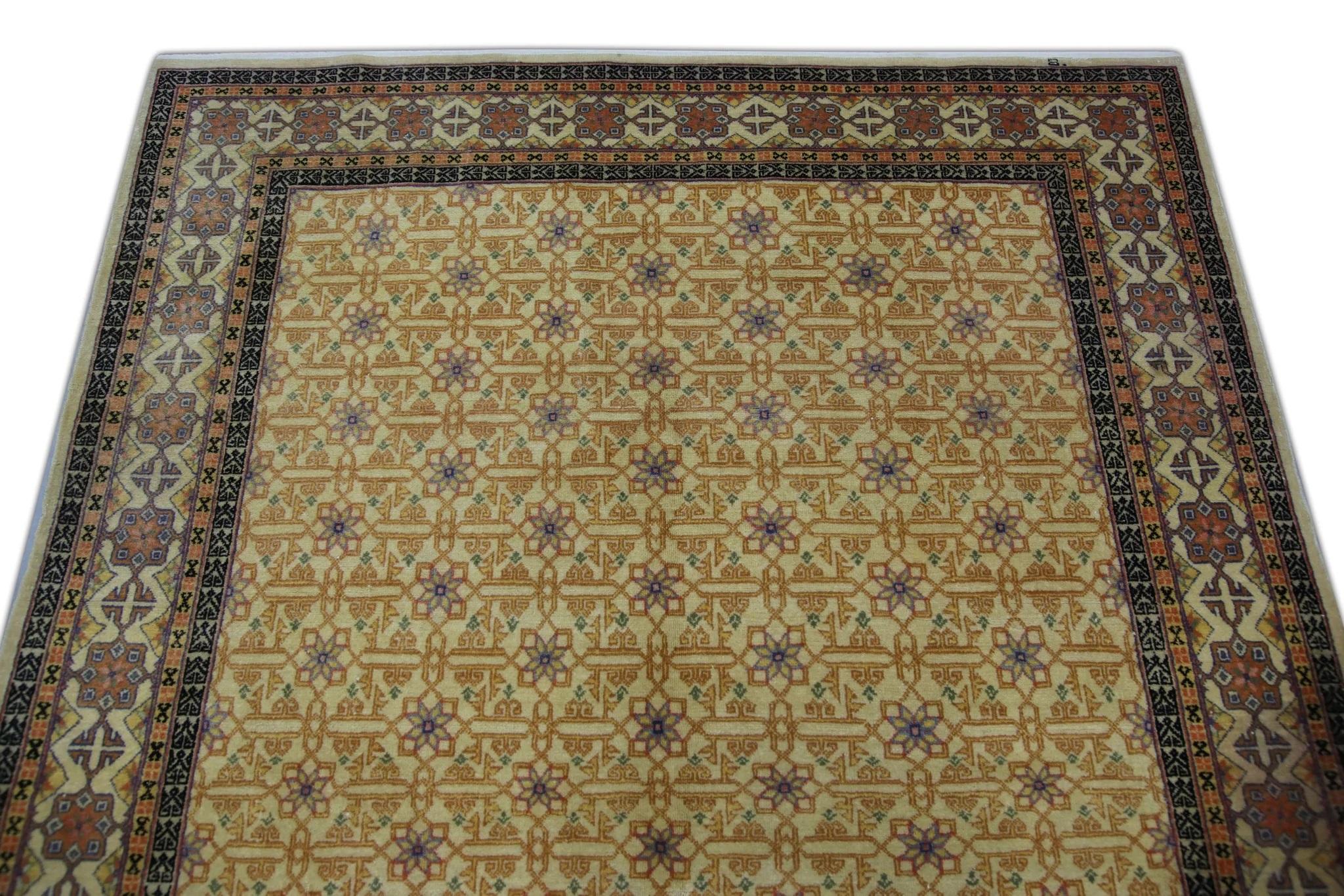Mehrfarbiger handgewebter türkischer Oushak-Läufer aus Wolle, Vintage, 5' x 7'8