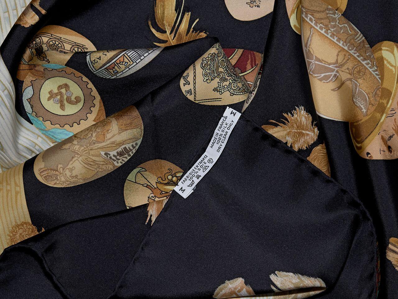 Black Multicolor Hermes Printed Silk Scarf