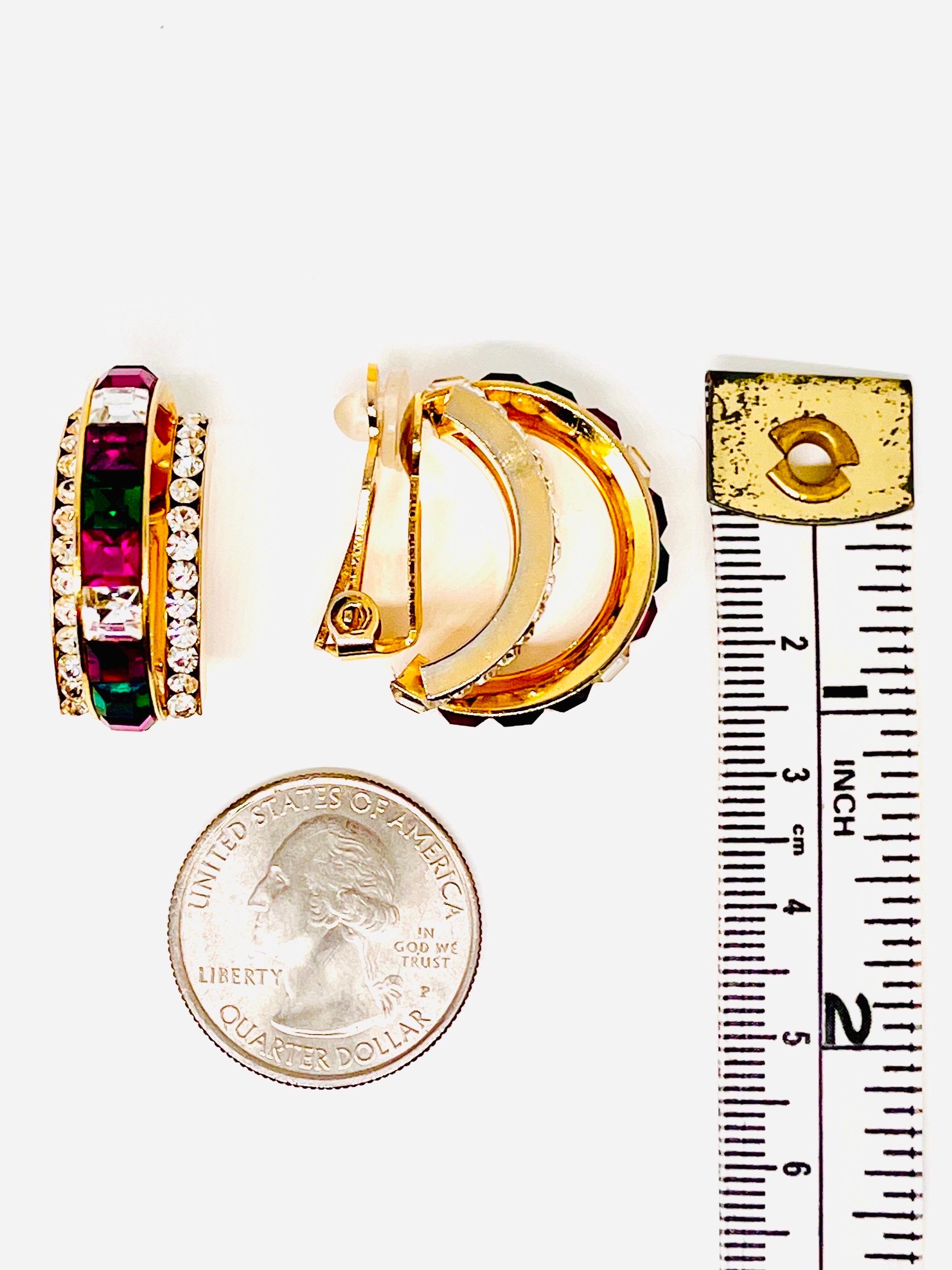 Multicolor Hoop Clip Earrings; Green, Purple, White Squarecut CZ Channel Set For Sale 11
