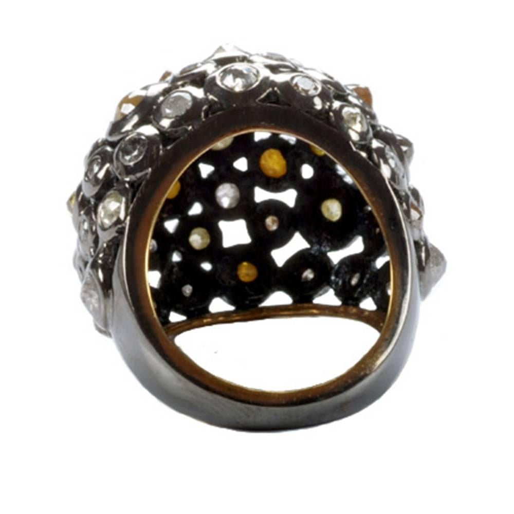 Artisan Multicolor Ice Diamonds Dome Ring Made In 18k Gold For Sale