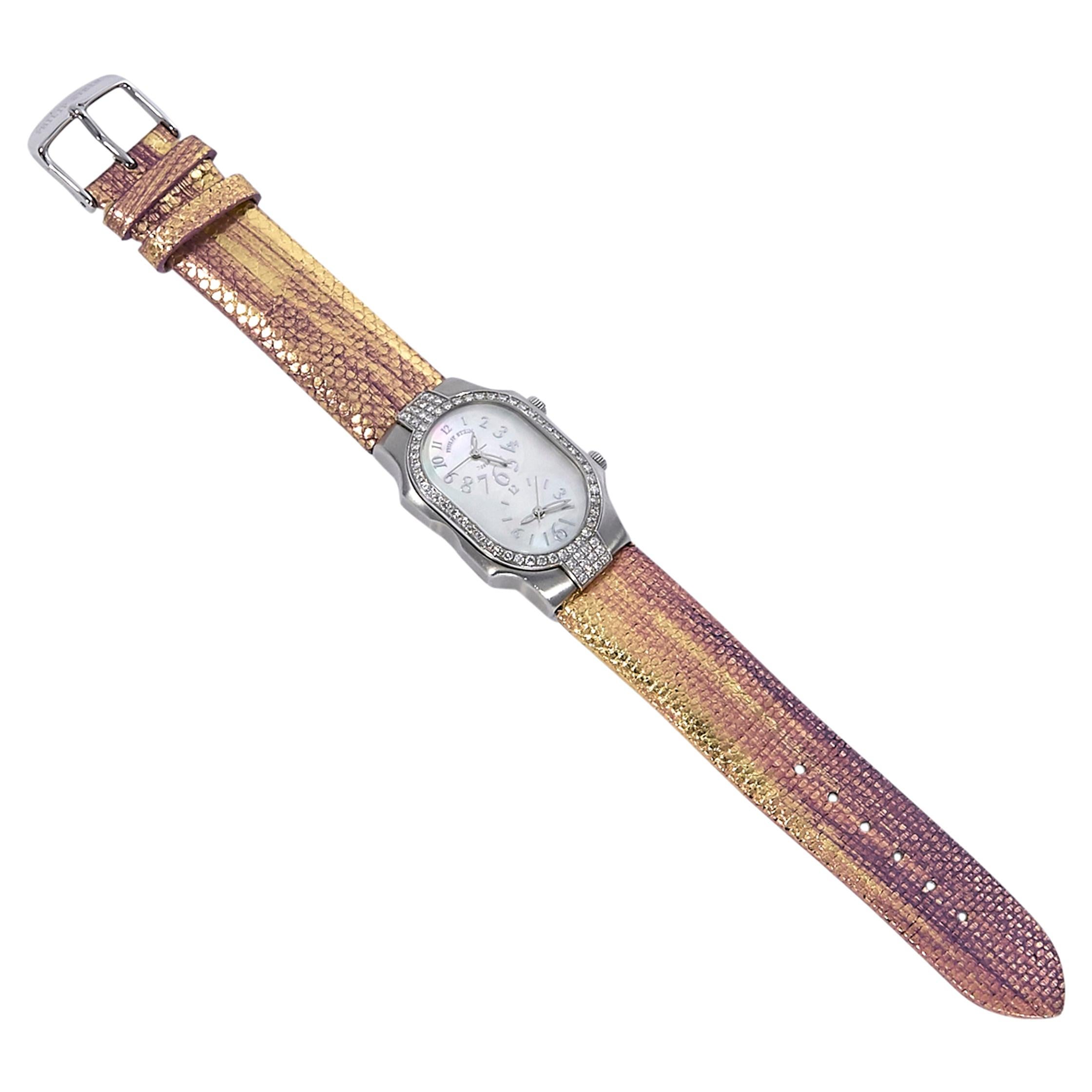 Multicolor Iridescent Philip Stein Dual Face Embossed Leather Watch