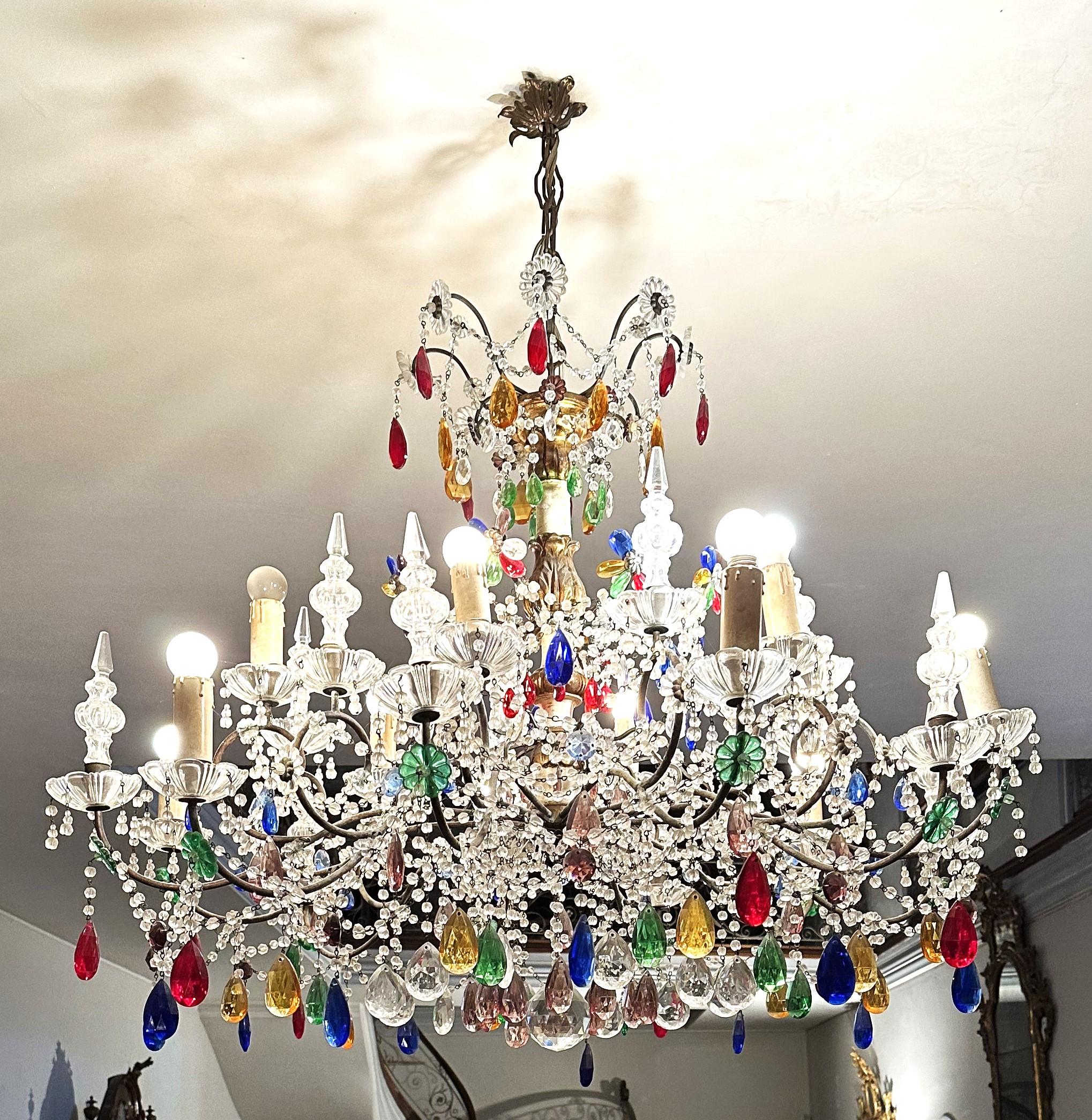 Italiano multicolore  Lampadario di cristallo 1930' in vendita 1