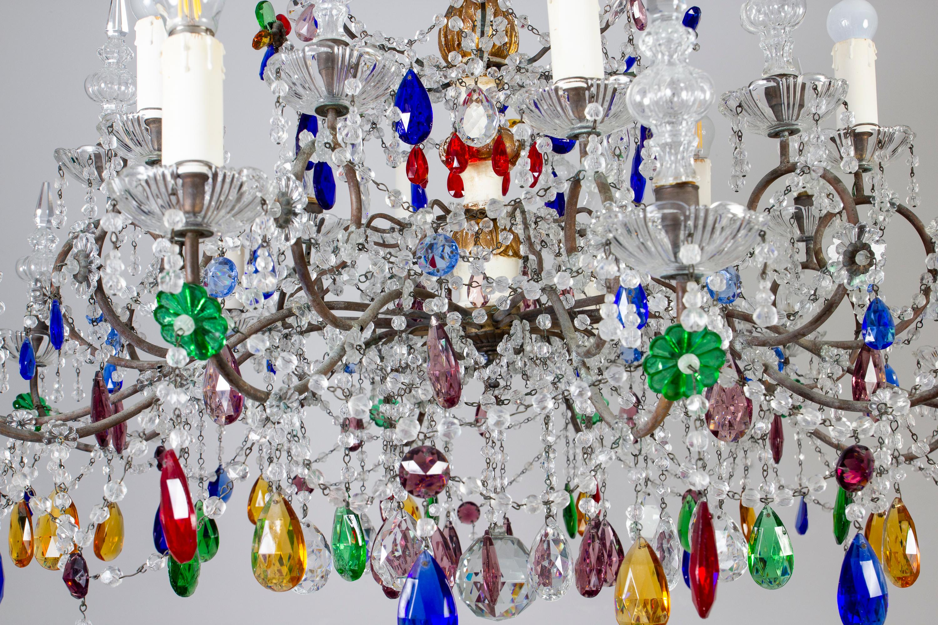Italiano multicolore  Lampadario di cristallo 1930' in vendita 2