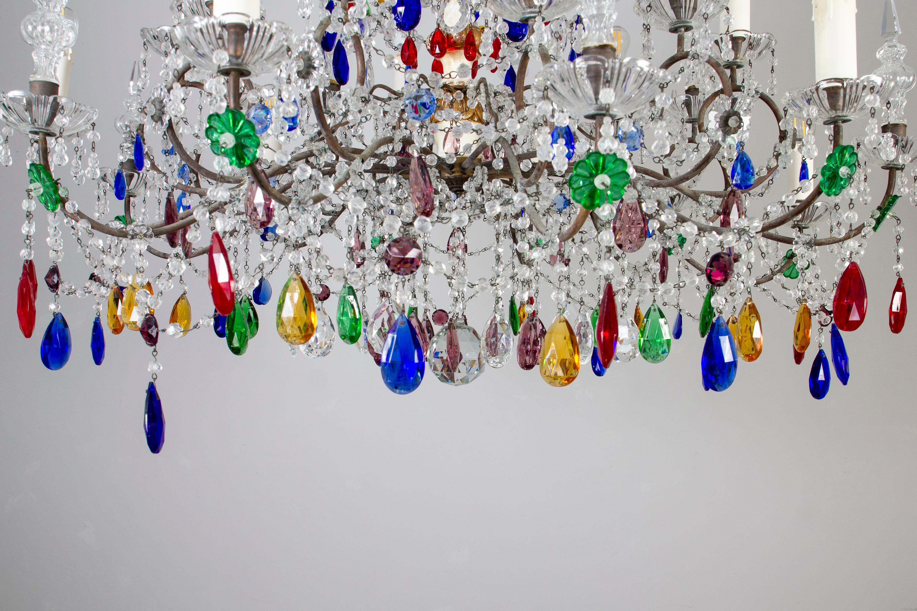Italiano multicolore  Lampadario di cristallo 1930' in vendita 3