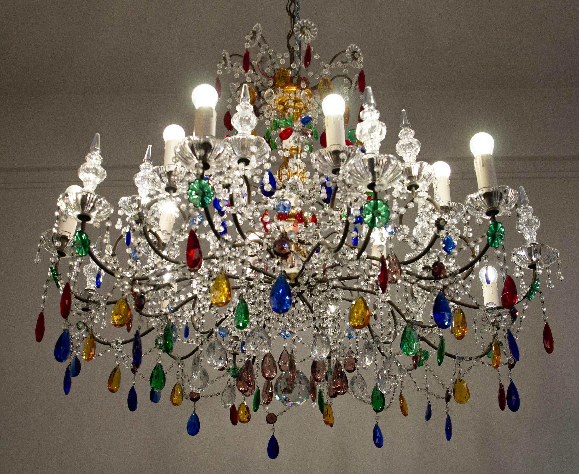 Italiano multicolore  Lampadario di cristallo 1930' in vendita 4