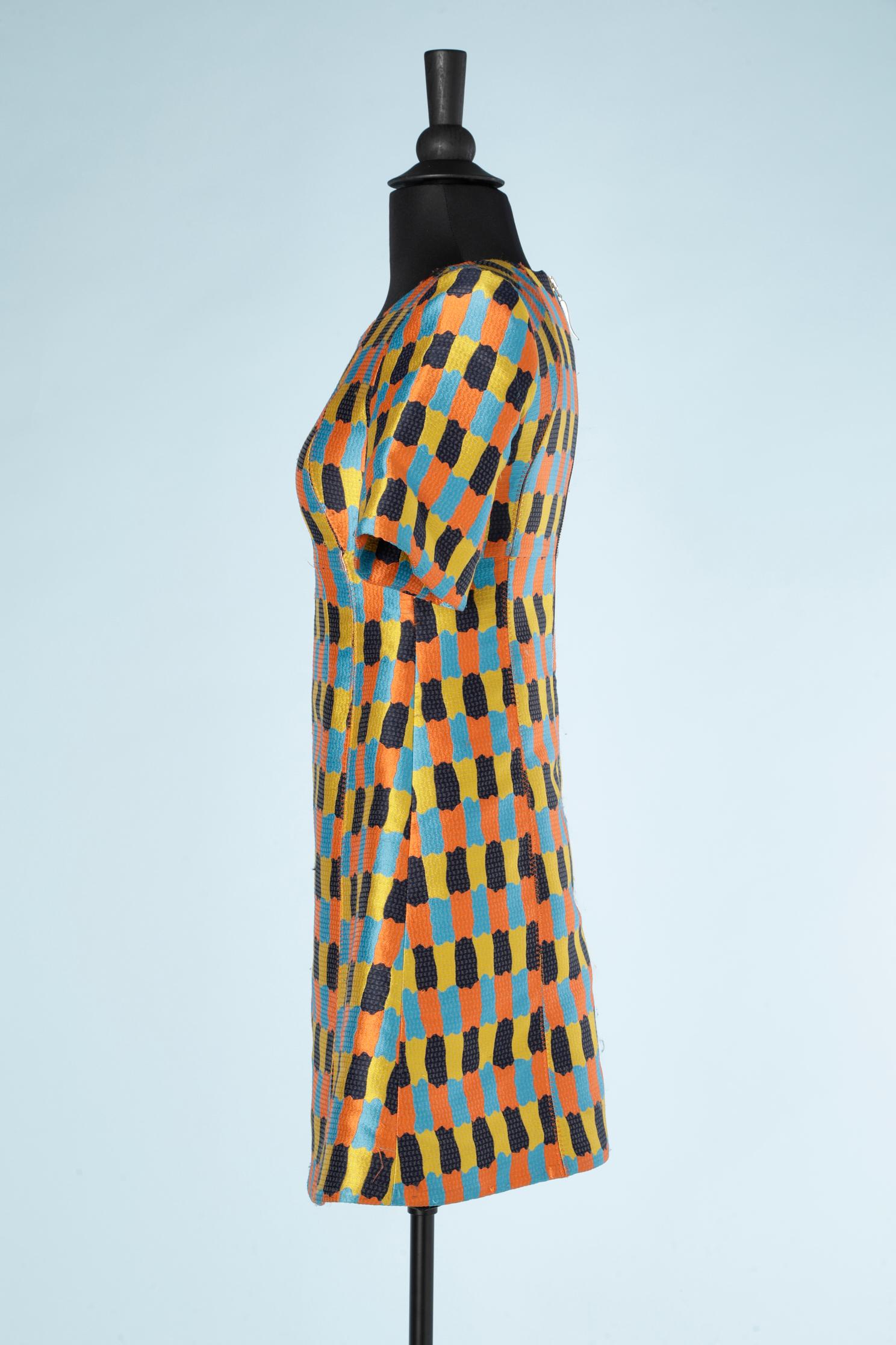 Multicolor jacquard cocktail dress Mila Schön  In Good Condition For Sale In Saint-Ouen-Sur-Seine, FR