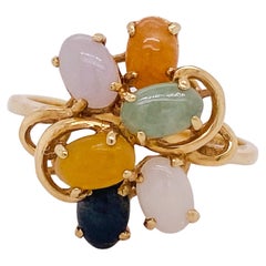 Multicolor Jade Ring in 14k Yellow Gold Made in Hong Kong