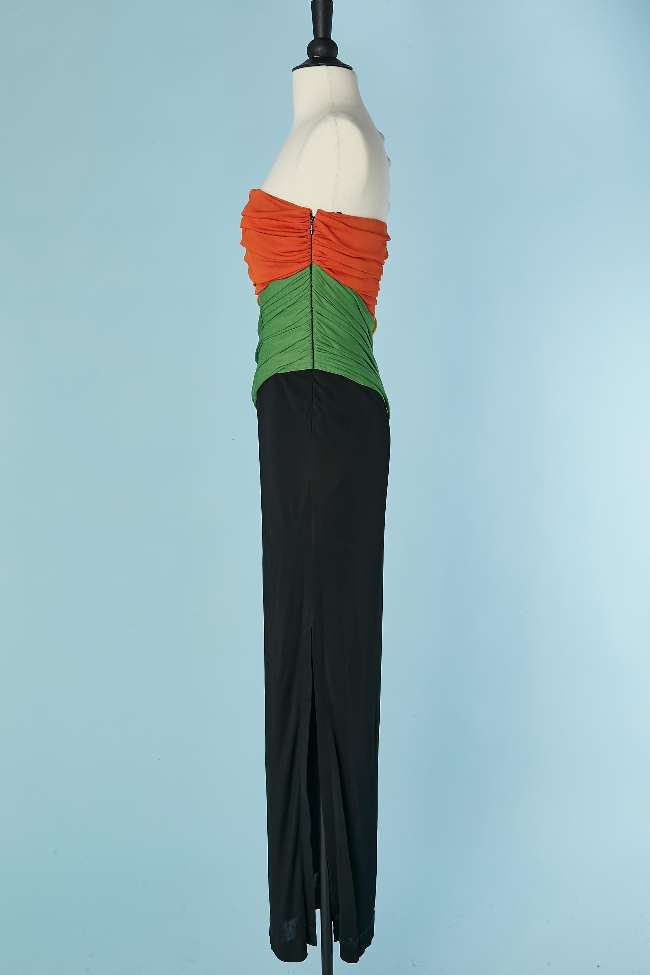Multicolor jersey draped bustier evening dress LOUIS FERAUD In condizioni ottime in vendita a Saint-Ouen-Sur-Seine, FR