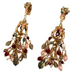 Multicolor Jewel-Tone Beaded Chandelier Earrings circa 1980s