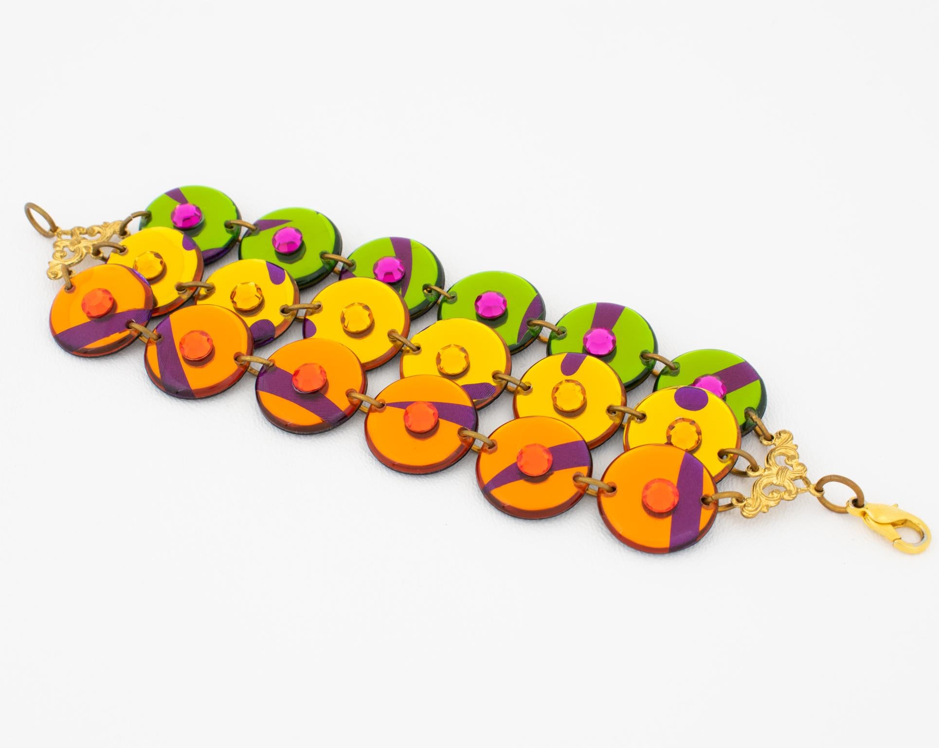 Femenino o masculino Pulsera de eslabones geométricos de Lucite con joyas multicolor en venta