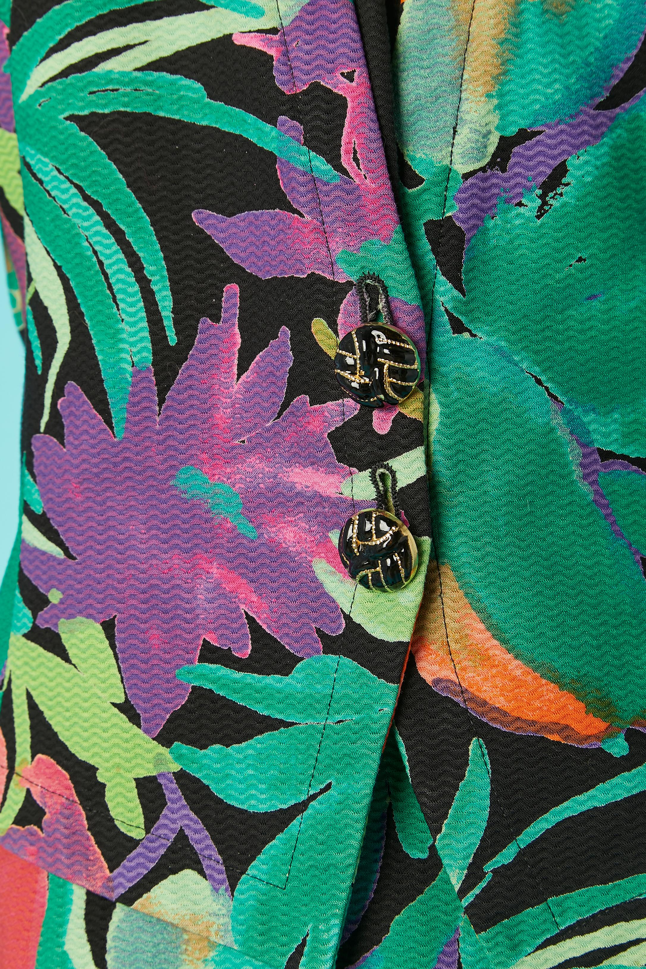 Blue Multicolor jungle print cotton skirt-suit Ungaro Solo Donna  For Sale
