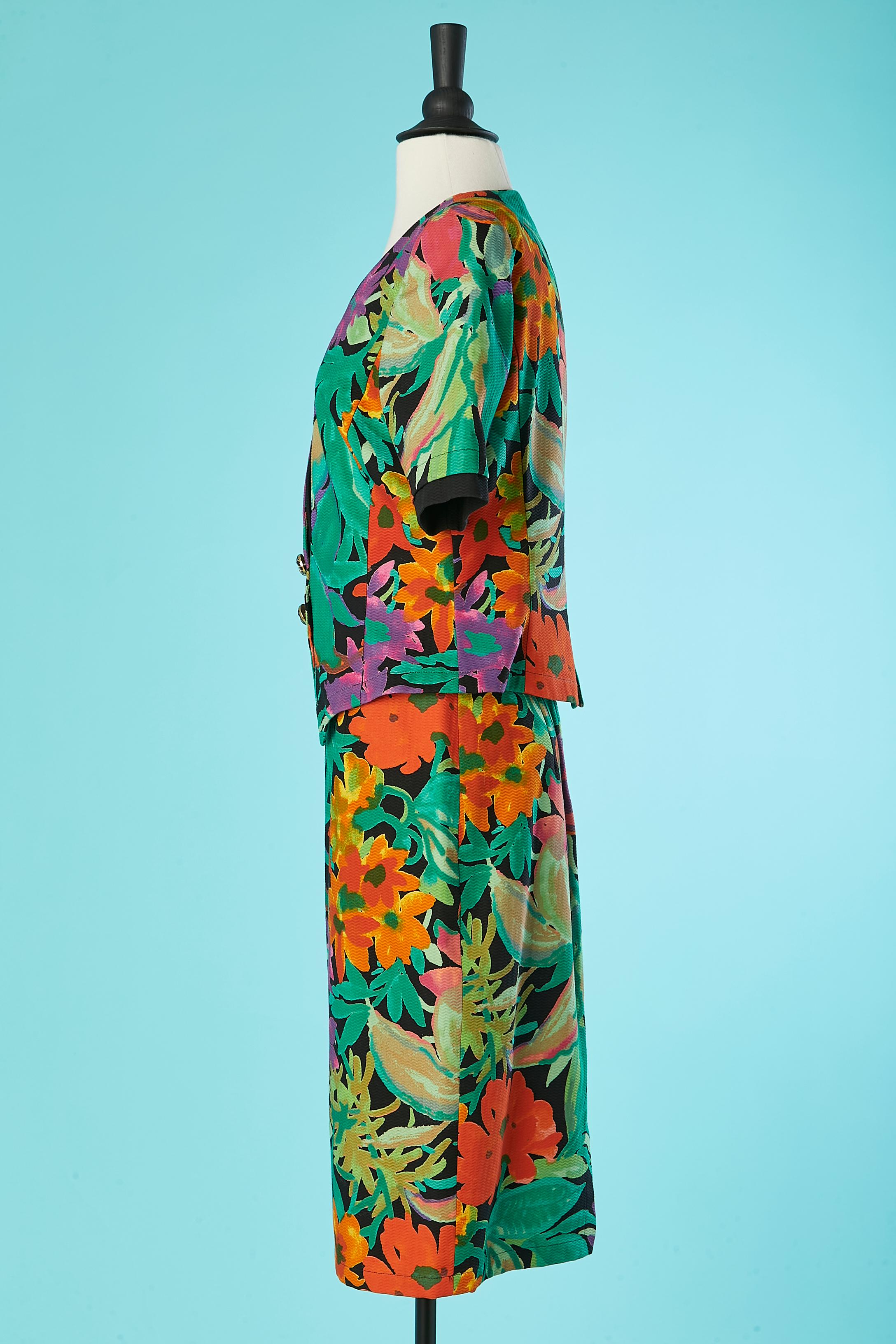 Multicolor jungle print cotton skirt-suit Ungaro Solo Donna  In Excellent Condition For Sale In Saint-Ouen-Sur-Seine, FR