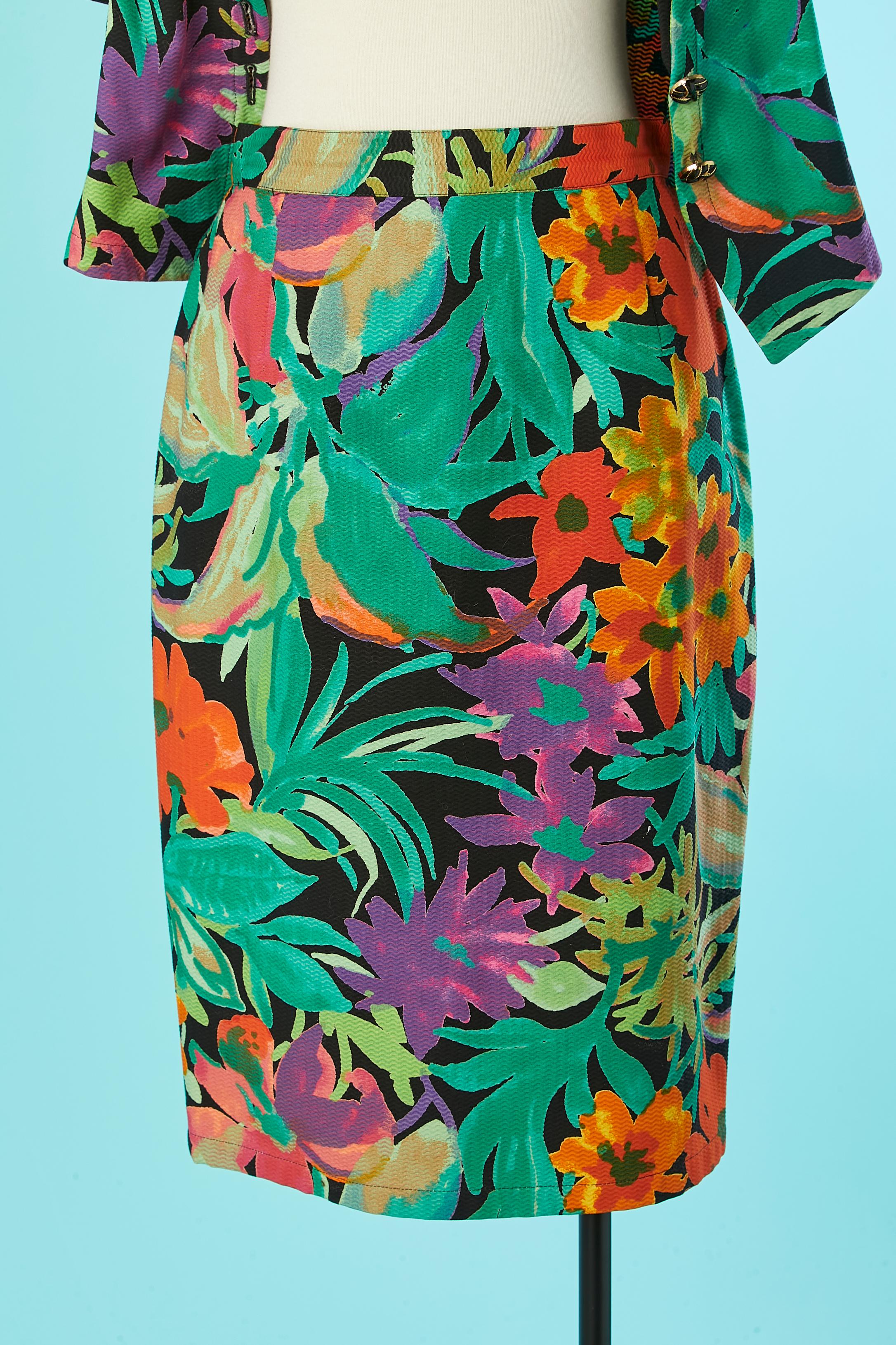 Mehrfarbiger Baumwollrock-Anzug mit Dschungeldruck Ungaro Solo Donna  im Angebot 1