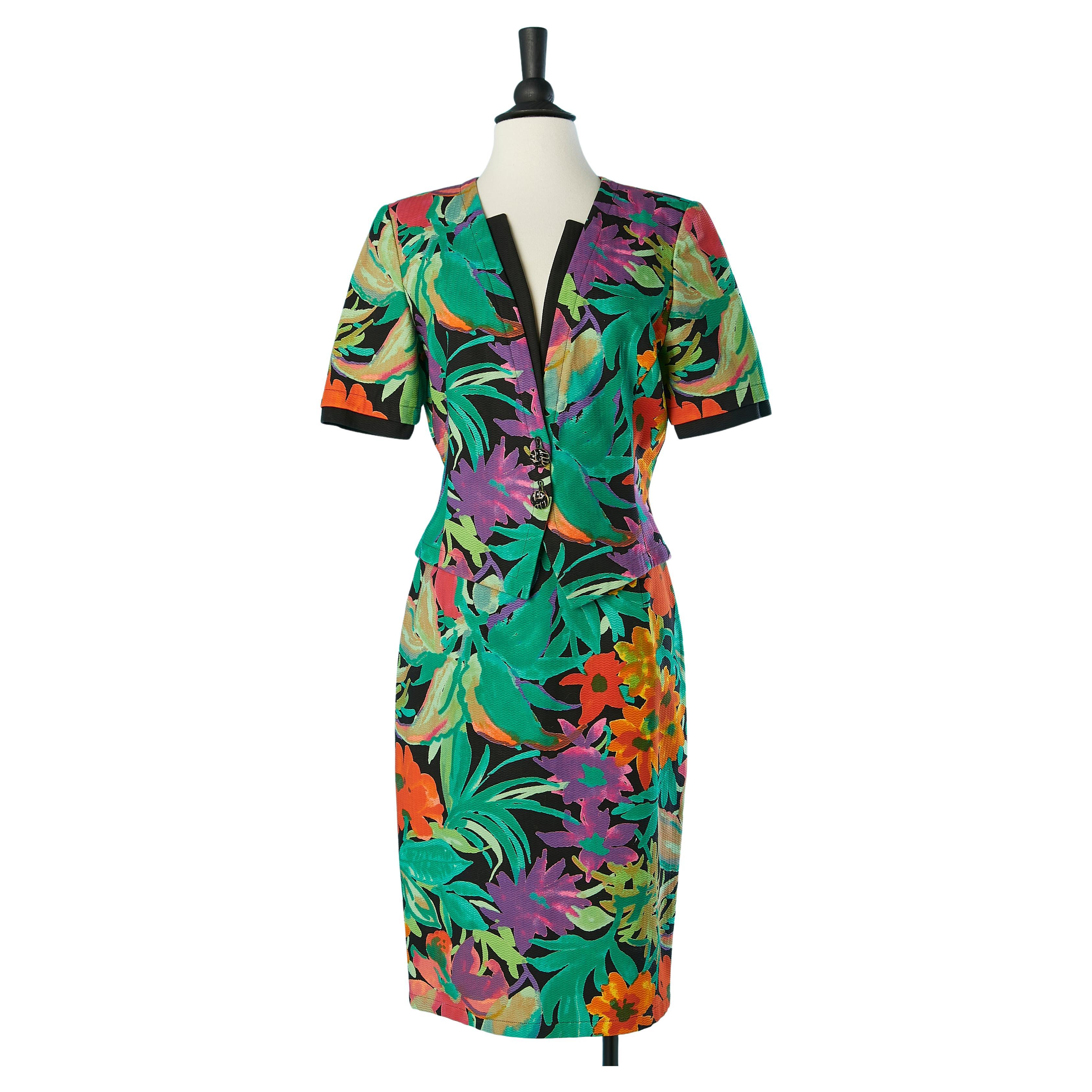 Mehrfarbiger Baumwollrock-Anzug mit Dschungeldruck Ungaro Solo Donna  im Angebot