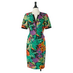 Retro Multicolor jungle print cotton skirt-suit Ungaro Solo Donna 