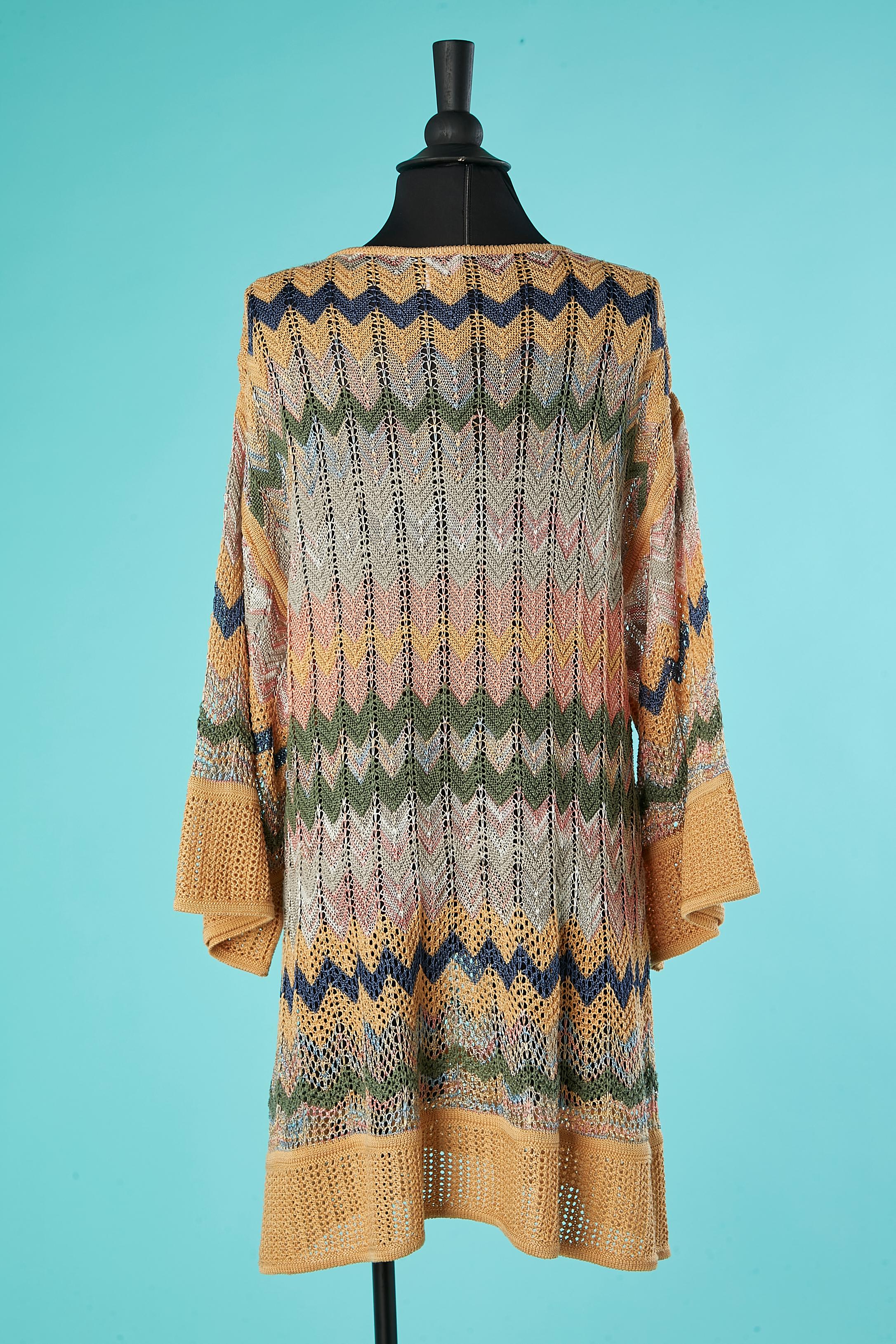 Multicolor knit dress with button in the top middle front M Missoni  2