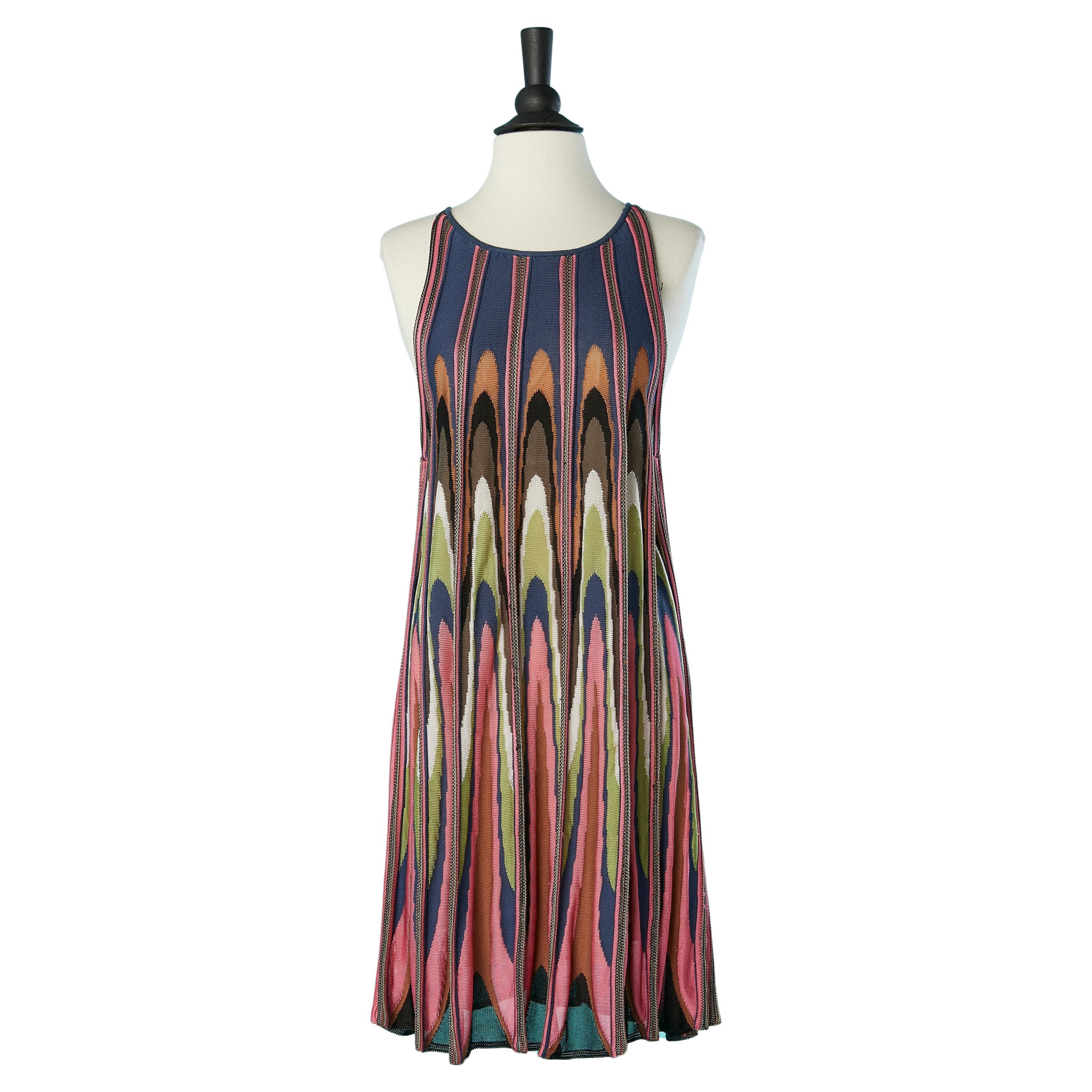 Multicolor knit jacquard sleeveless dress M Missoni  For Sale