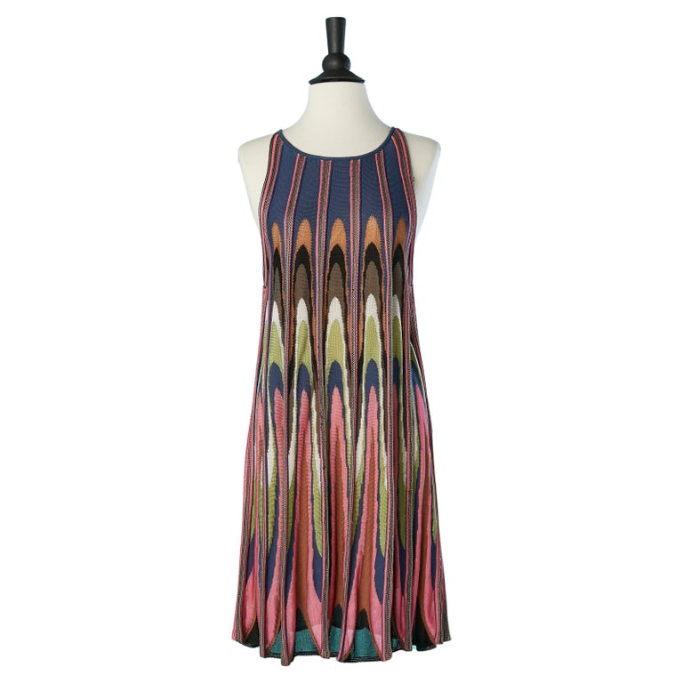 Multicolor knit jacquard sleeveless dress M Missoni