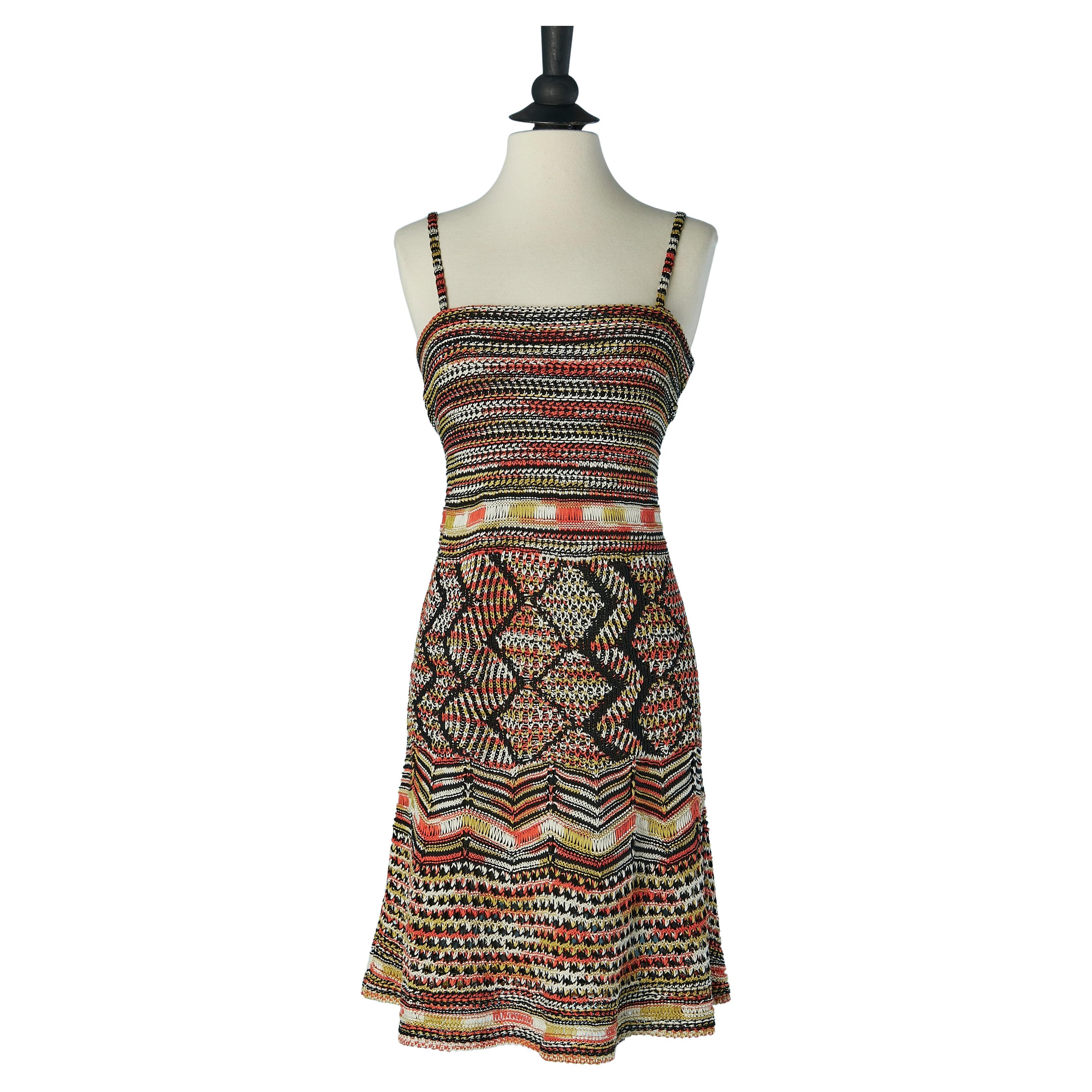 Multicolor knit jacquard slip dress M Missoni