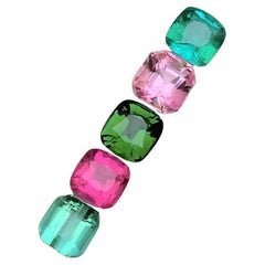 Multicolor Lagoon, Pink, Green & Neon Tourmaline Gemstones Lot, 5.60 Ct-Cushion