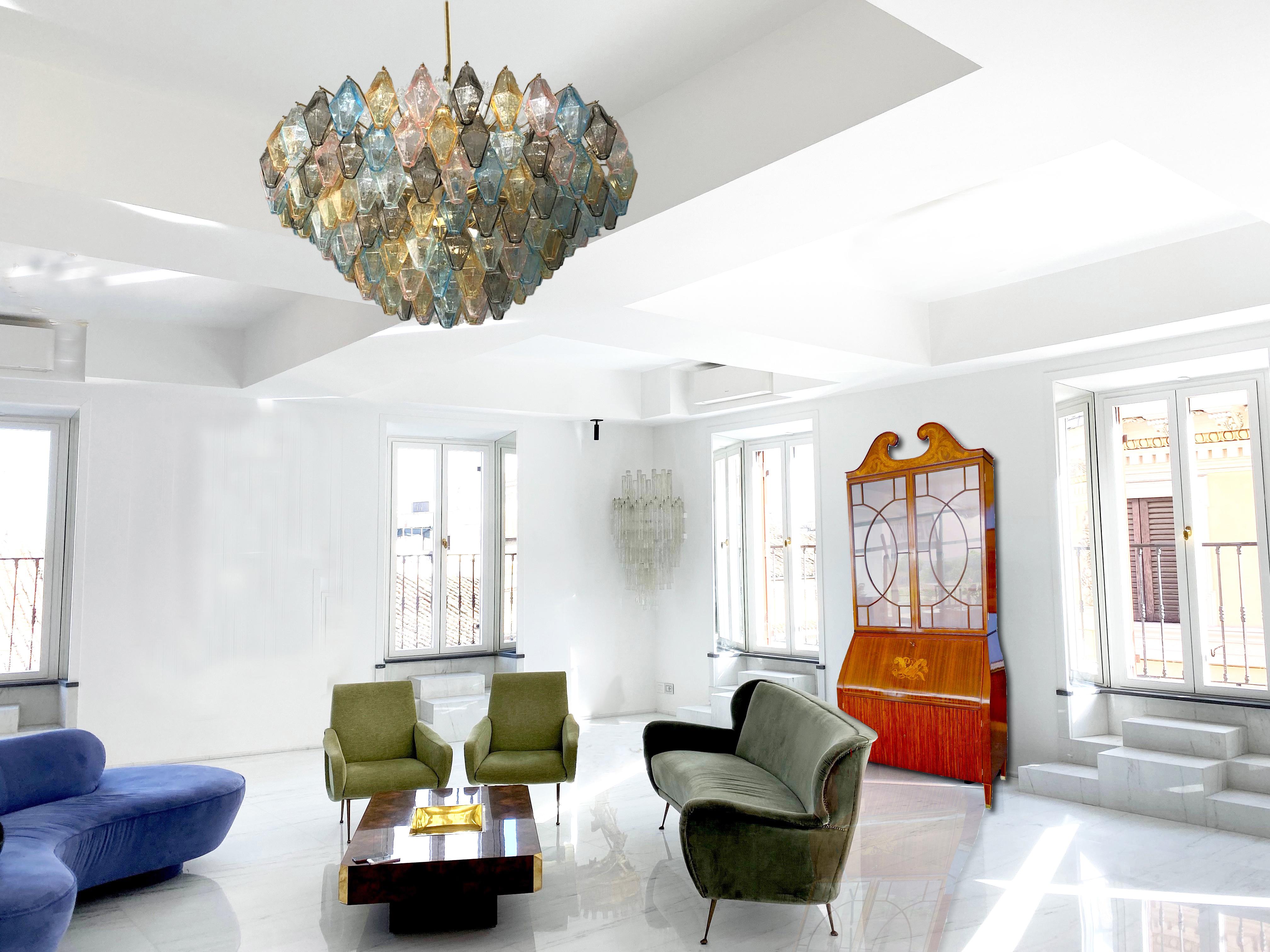 Mid-Century Modern Multicolor Large Poliedri Murano Glass Chandelier or Ceiling Light For Sale