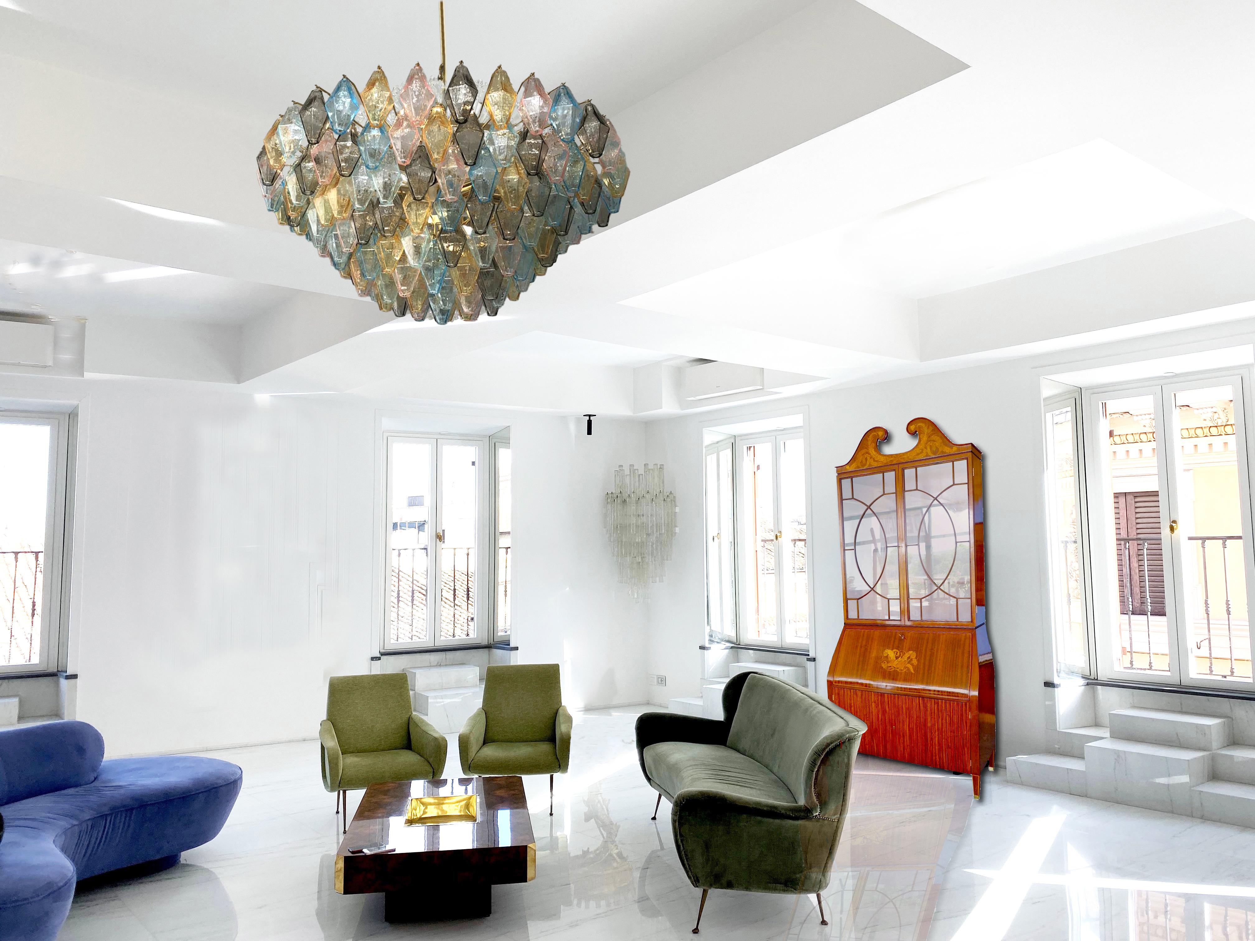 Mid-Century Modern Multicolor Large Poliedri Murano Glass Chandelier or Ceiling Light