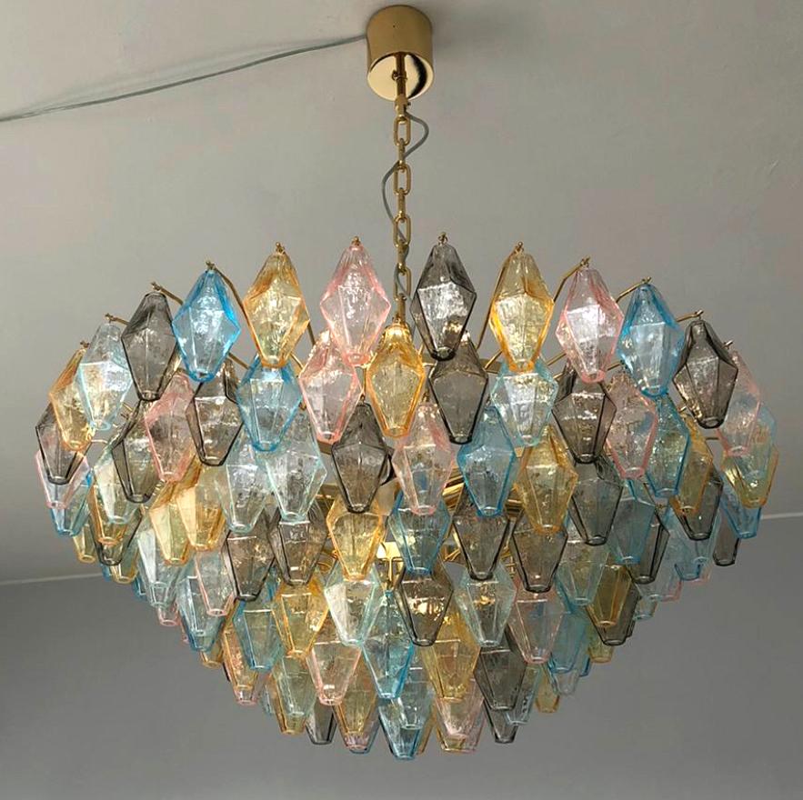 Italian Multicolor Large Poliedri Murano Glass Chandelier or Ceiling Light