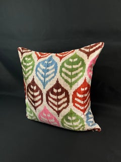 Multicolor Blatt-Muster Samt Seide Ikat Kissenbezug