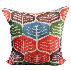 Multicolor Leaf Pattern Velvet Silk Ikat Pillow Cover