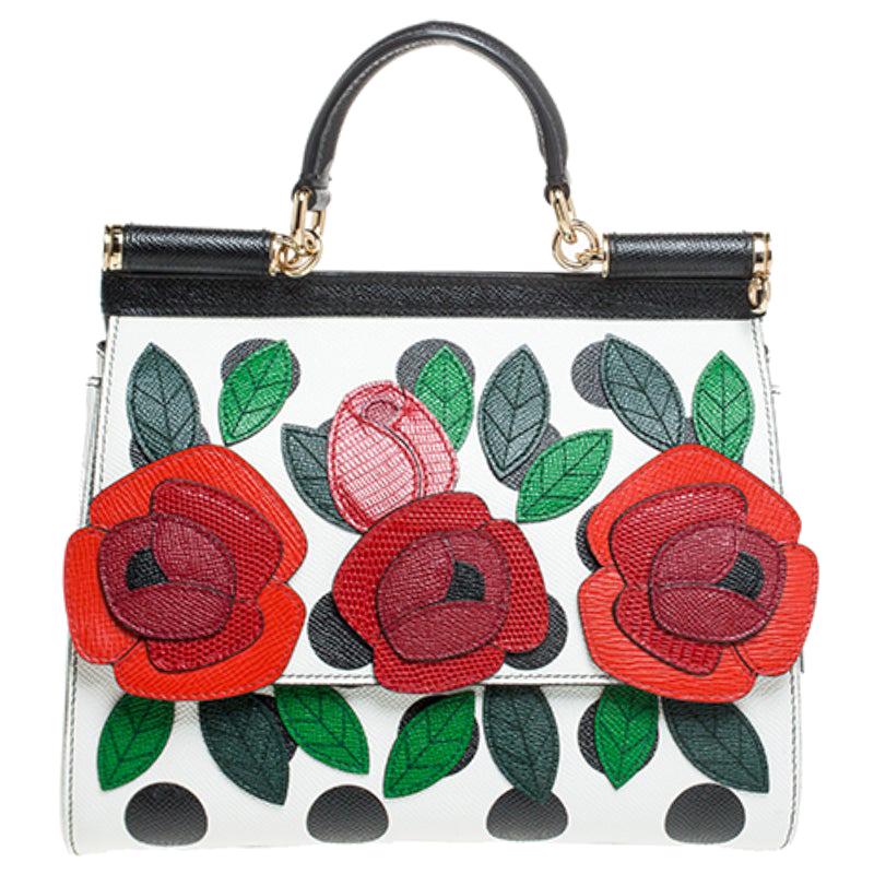 Multicolor Leather Polka Dot and Rose Patch Medium Miss Sicily Bag