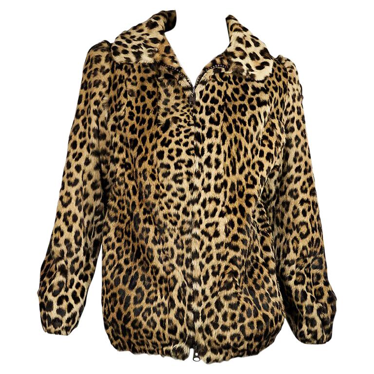 Multicolor Leopard-Print Fur Bomber Jacket