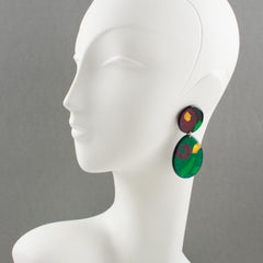 Multicolor Lucite Geometric Dangle Clip Earrings