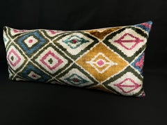 Multicolor Lumbar Velvet Silk Ikat Pillow Cover