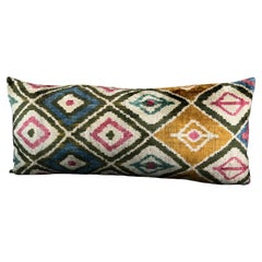 Multicolor Lumbar Velvet Silk Ikat Pillow Cover