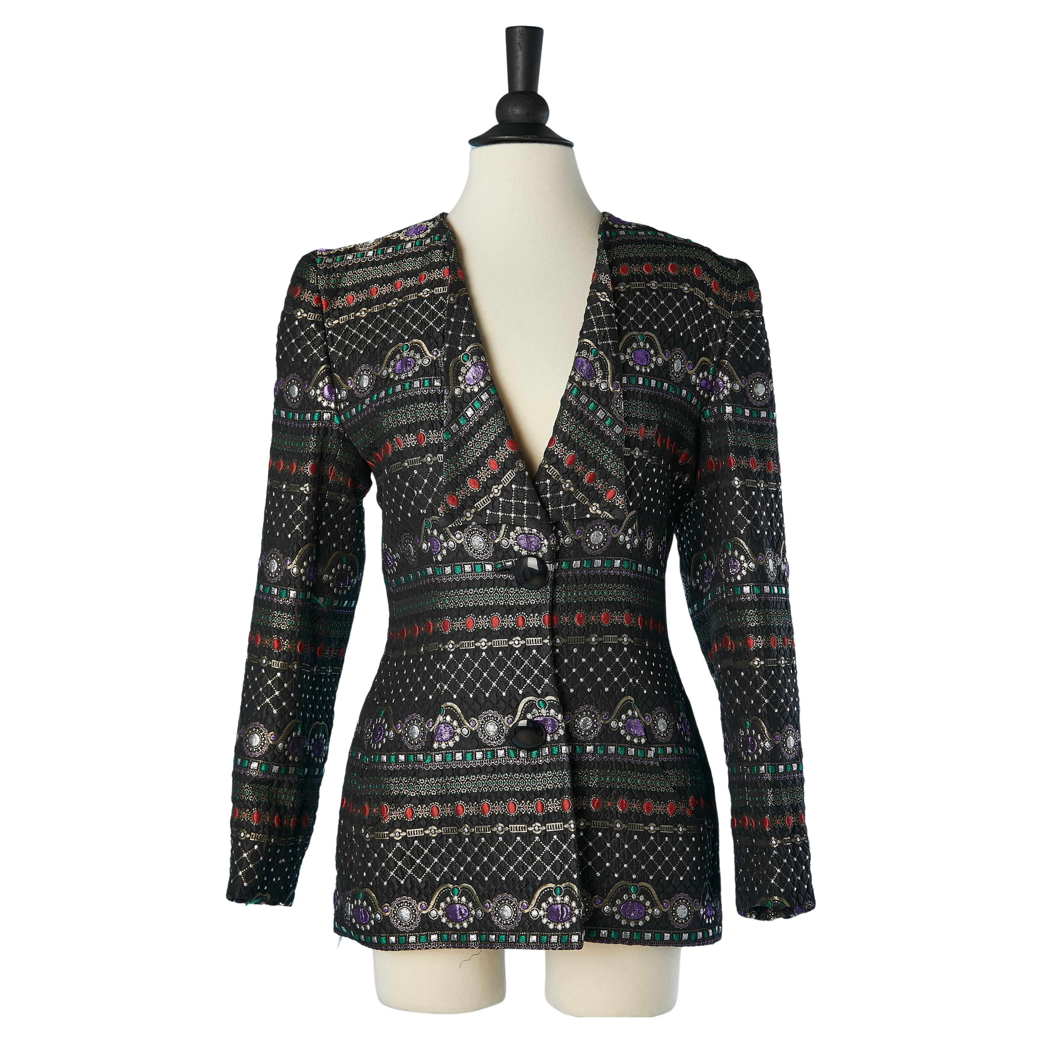 Multicolor lurex brocade single breasted evening jacket Mila Schön For Sale