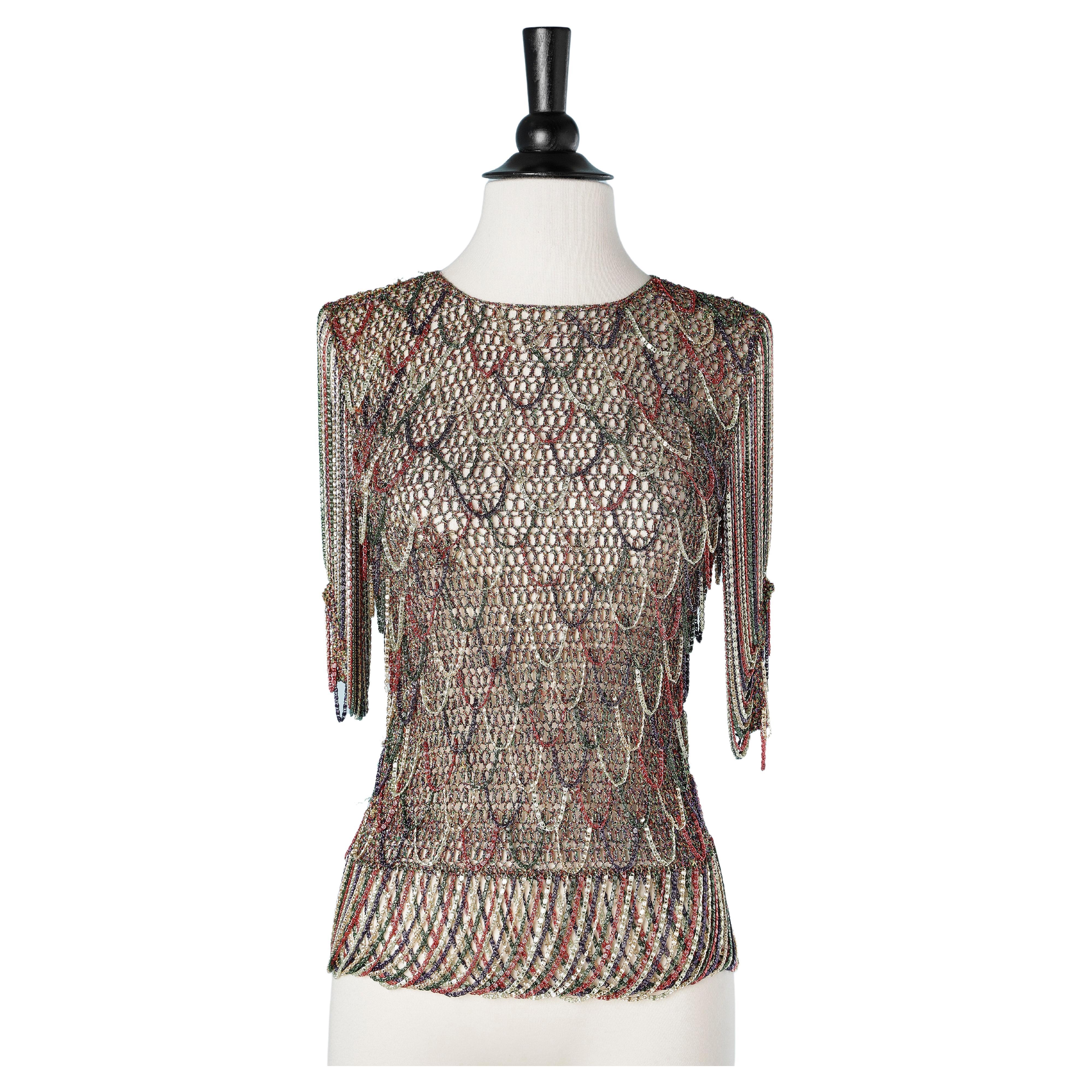 Multicolor lurex knit top with chains and lurex knit sleeves  Loris Azzaro