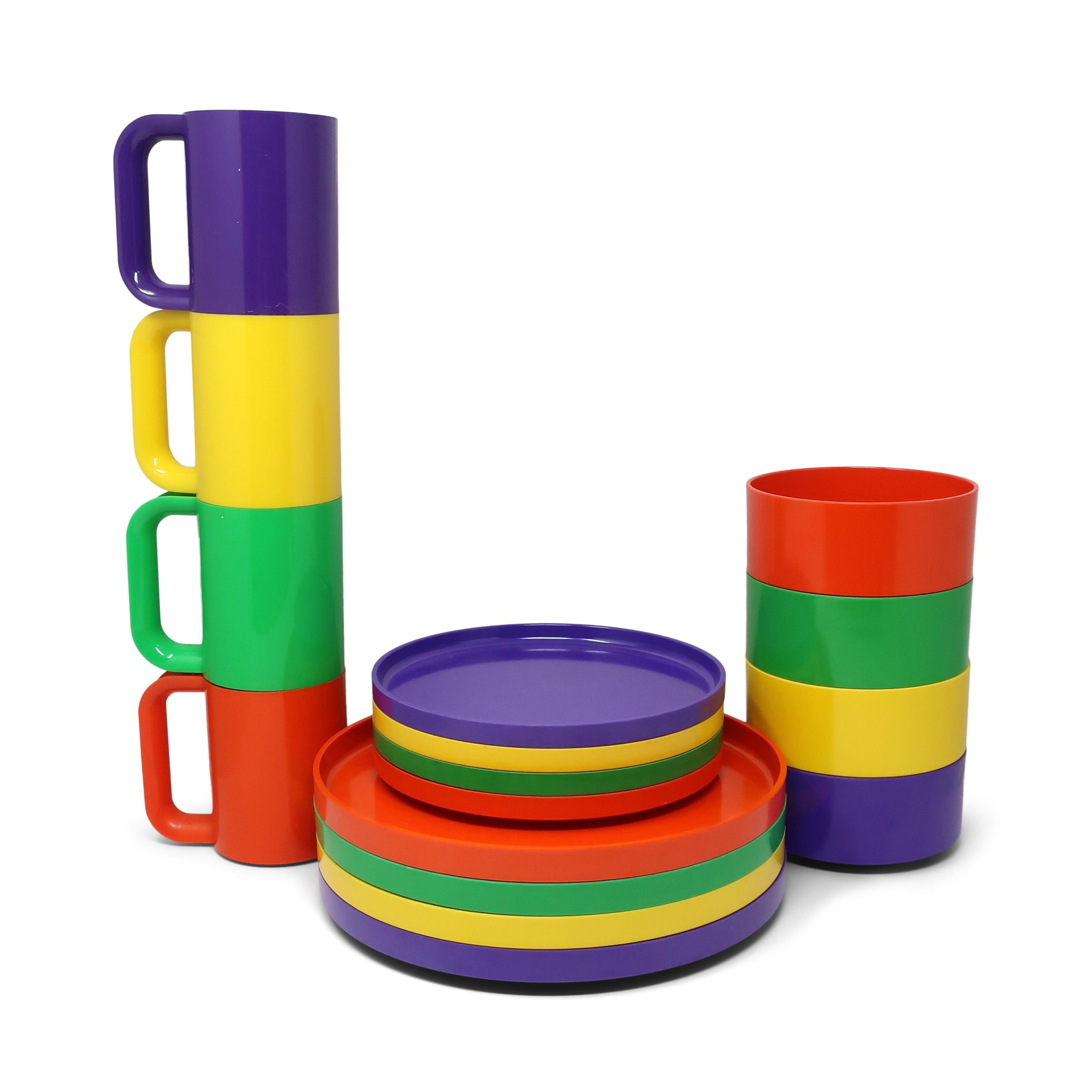 Plastic Multicolor Massimo Vignelli for Heller Dinnerware - Service for Four For Sale