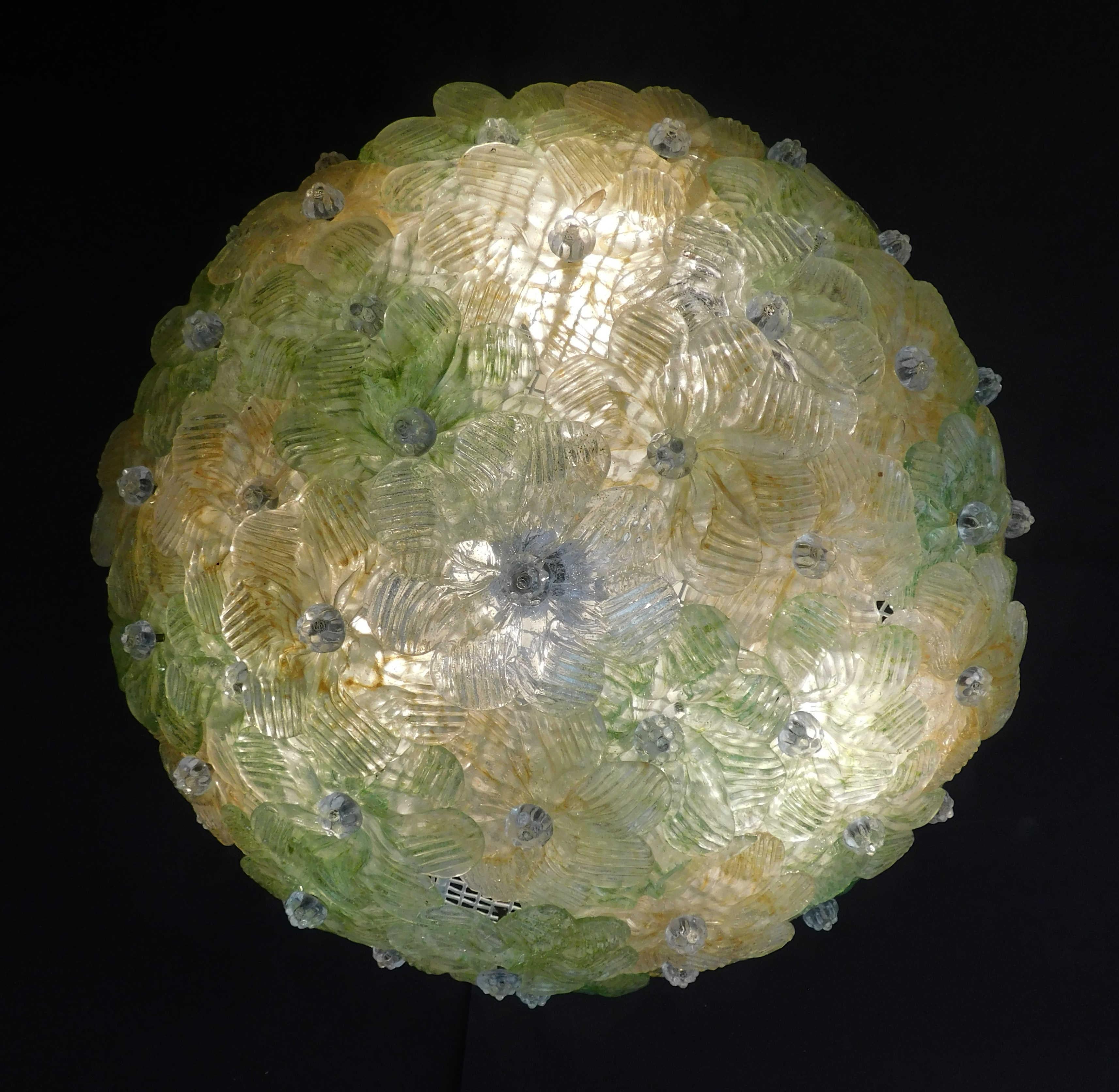Murano Glass Multicolor Millefiori Flush Mount by Barovier e Toso For Sale