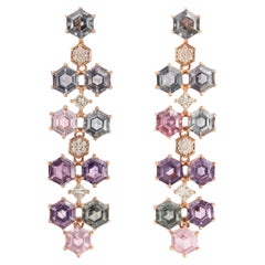 Multicolor Mismatch Spinel Earrings with Diamond in 18 Karat Rose Gold