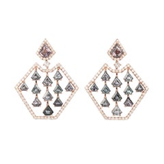 Multicolor Mismatch Spinel Earrings with Diamond in 18 Karat Rose Gold